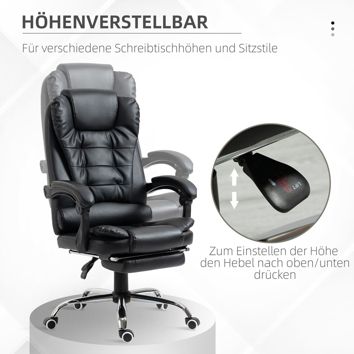 Office Chair with Footrest, Adjustable Backrest, Black