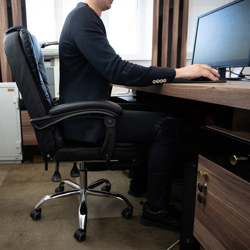Office Chair with Footrest, Black, Adjustable Height
