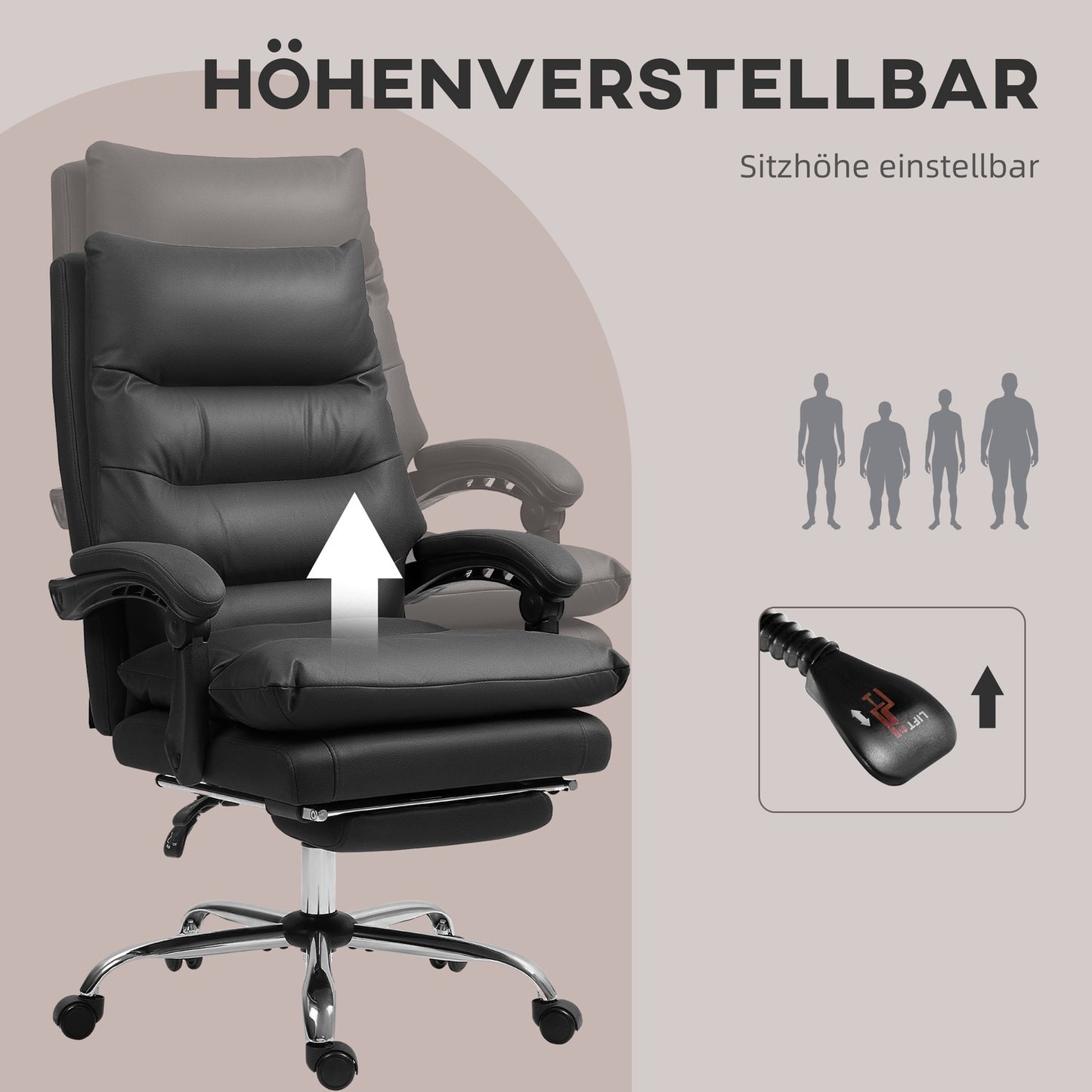 Office Chair with Massage, Heat, Recline, Black, 65x72x109-117cm