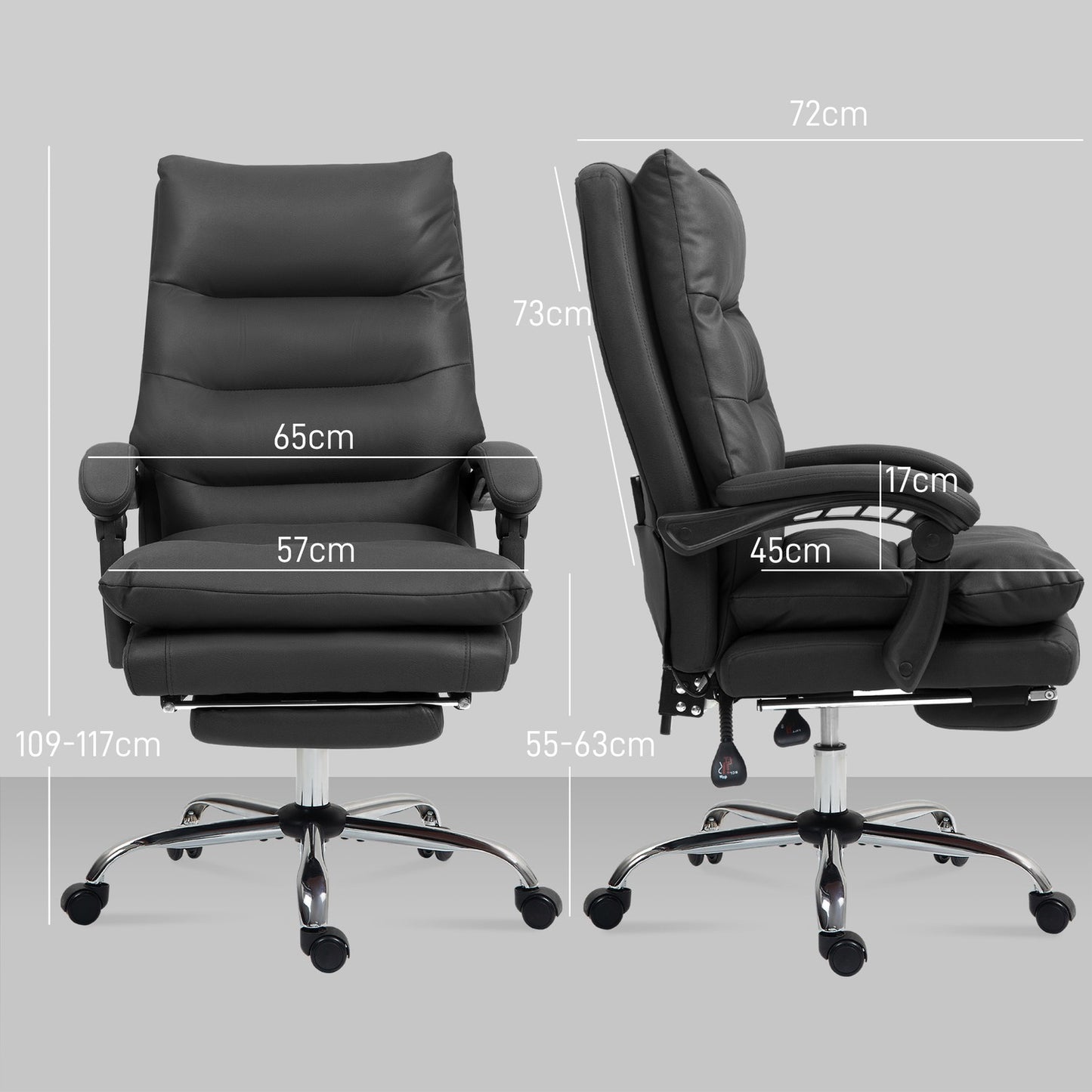 Office Chair with Massage, Heat, Recline, Black, 65x72x109-117cm