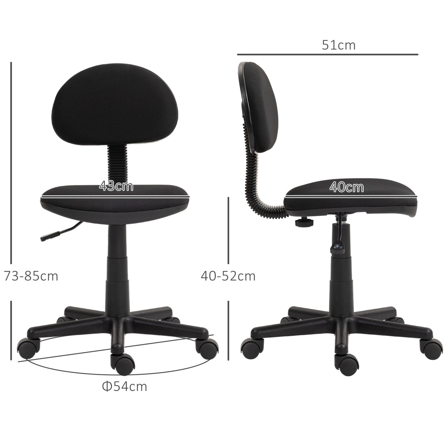 Office Chair, Low Back, Armless, Swivel, Black
