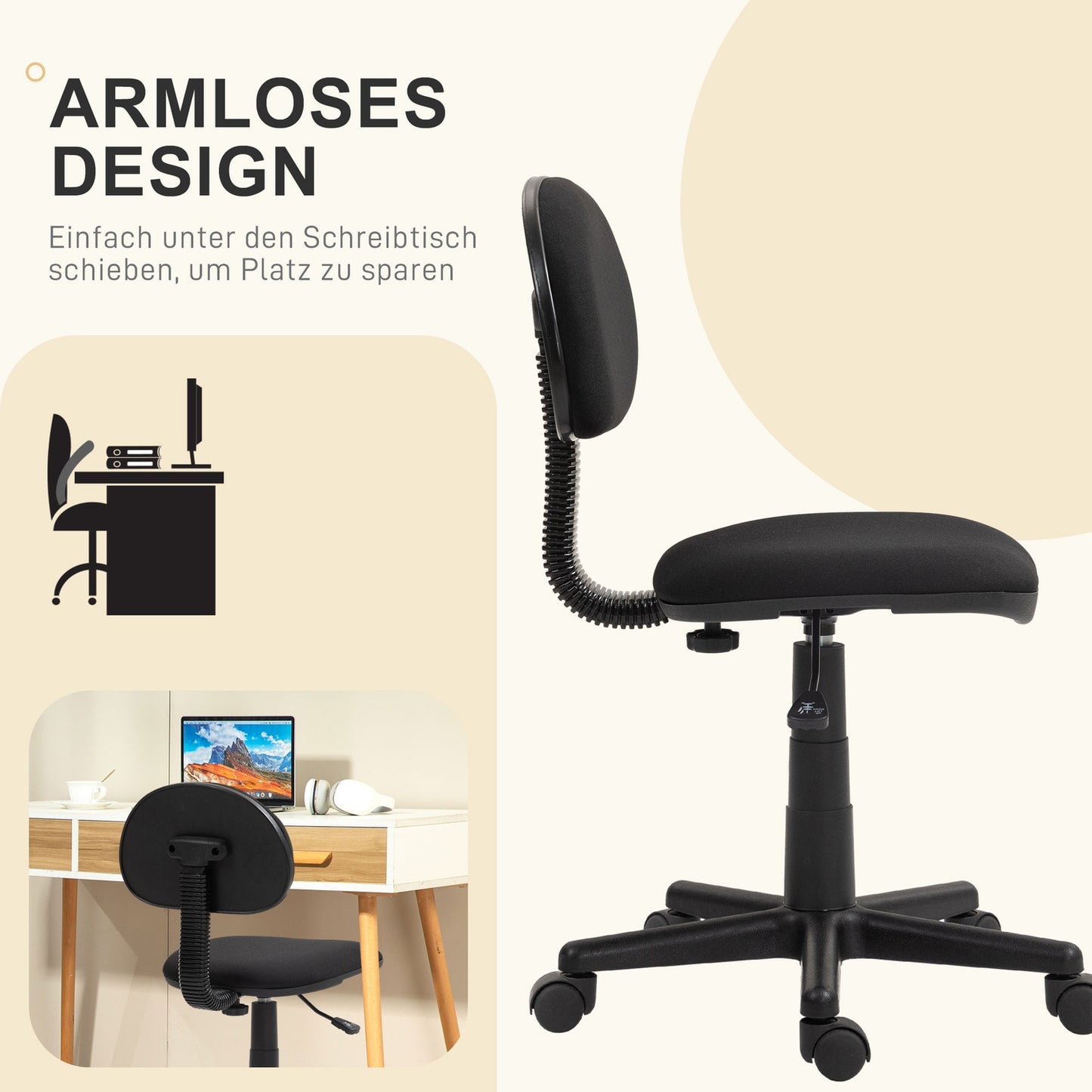 Office Chair, Low Back, Armless, Swivel, Black