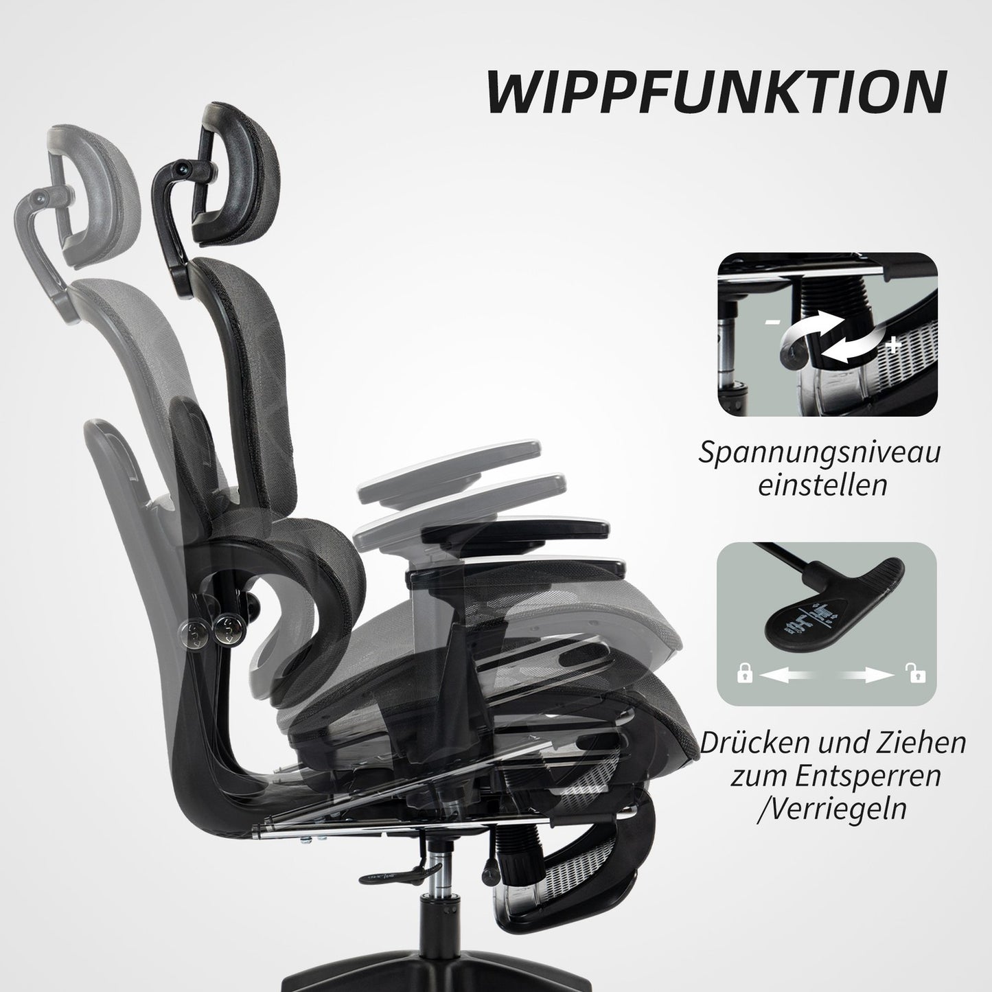 Ergonomic office chair with headrest, lumbar support, swivel
