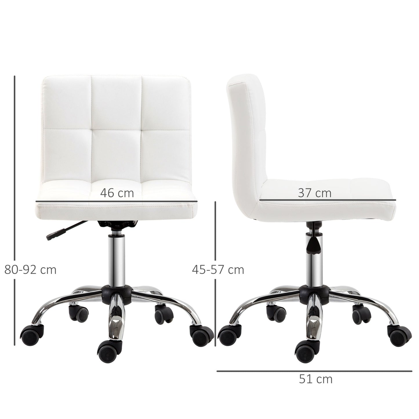 Office chair, swivel chair, imitation leather, steel frame, 5 wheels, upholstered, white