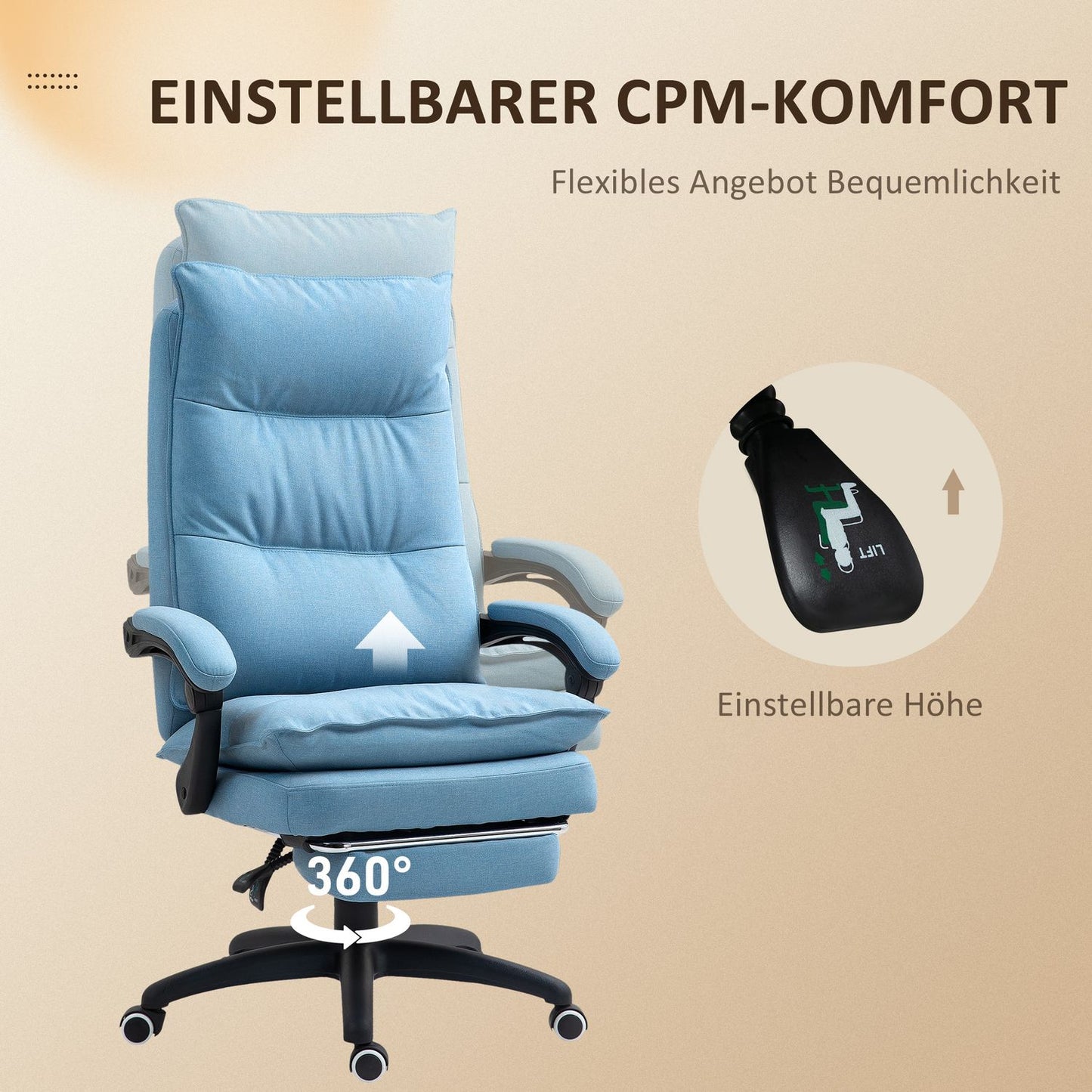 Ergonomic massage office chair with tilt & footrest, blue