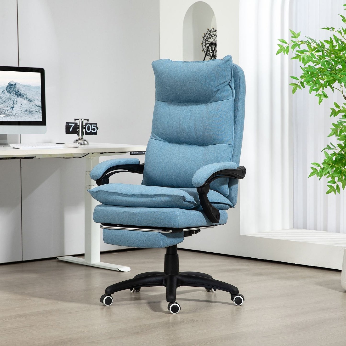 Ergonomic massage office chair with tilt & footrest, blue
