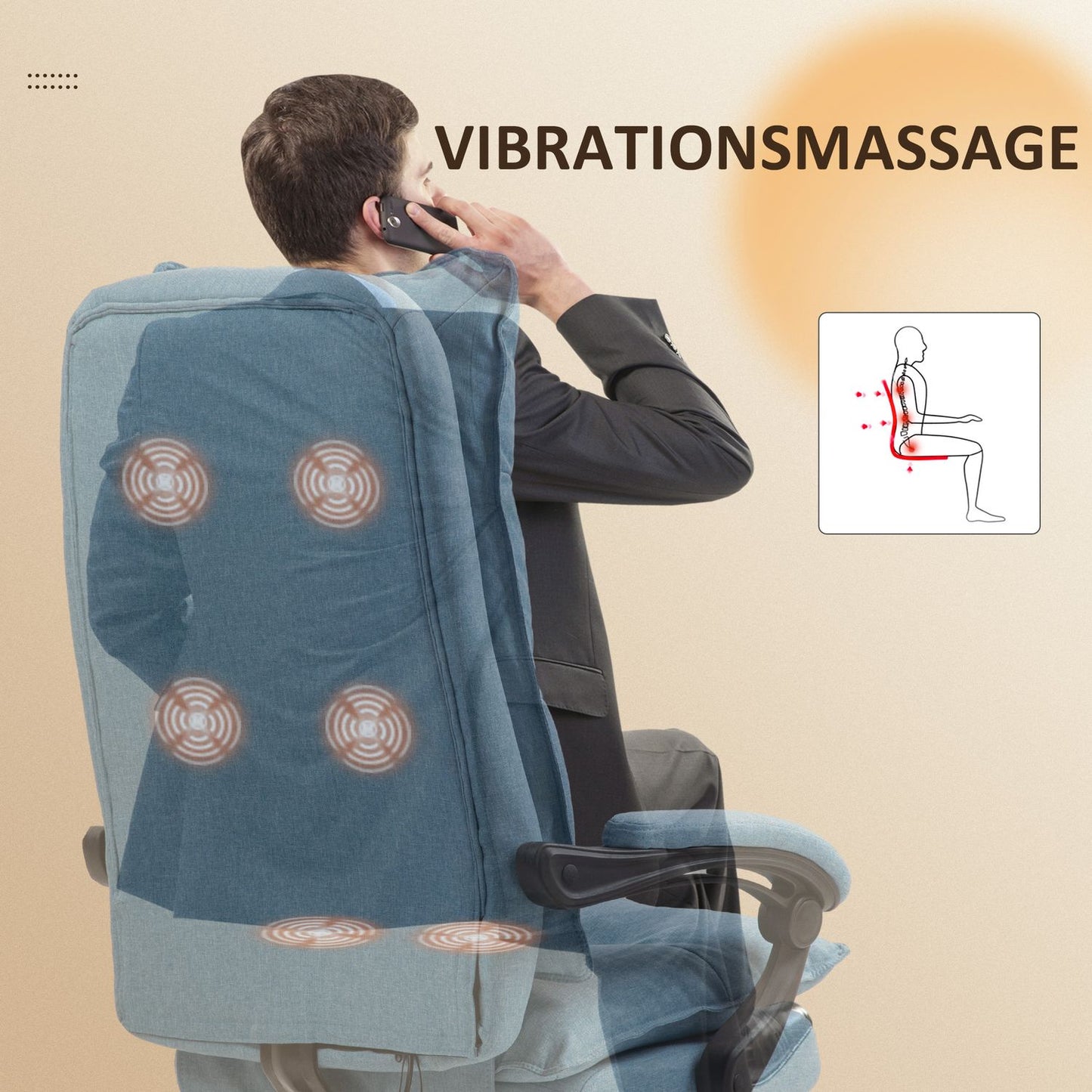 Ergonomic massage office chair with tilt & footrest, blue