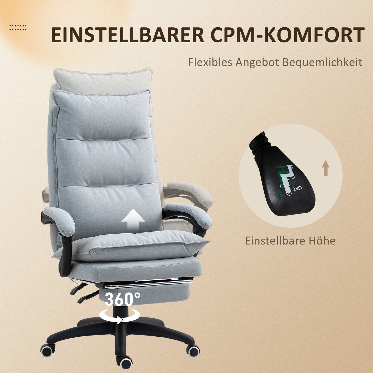 Ergonomic office chair with massage and tilt, light grey