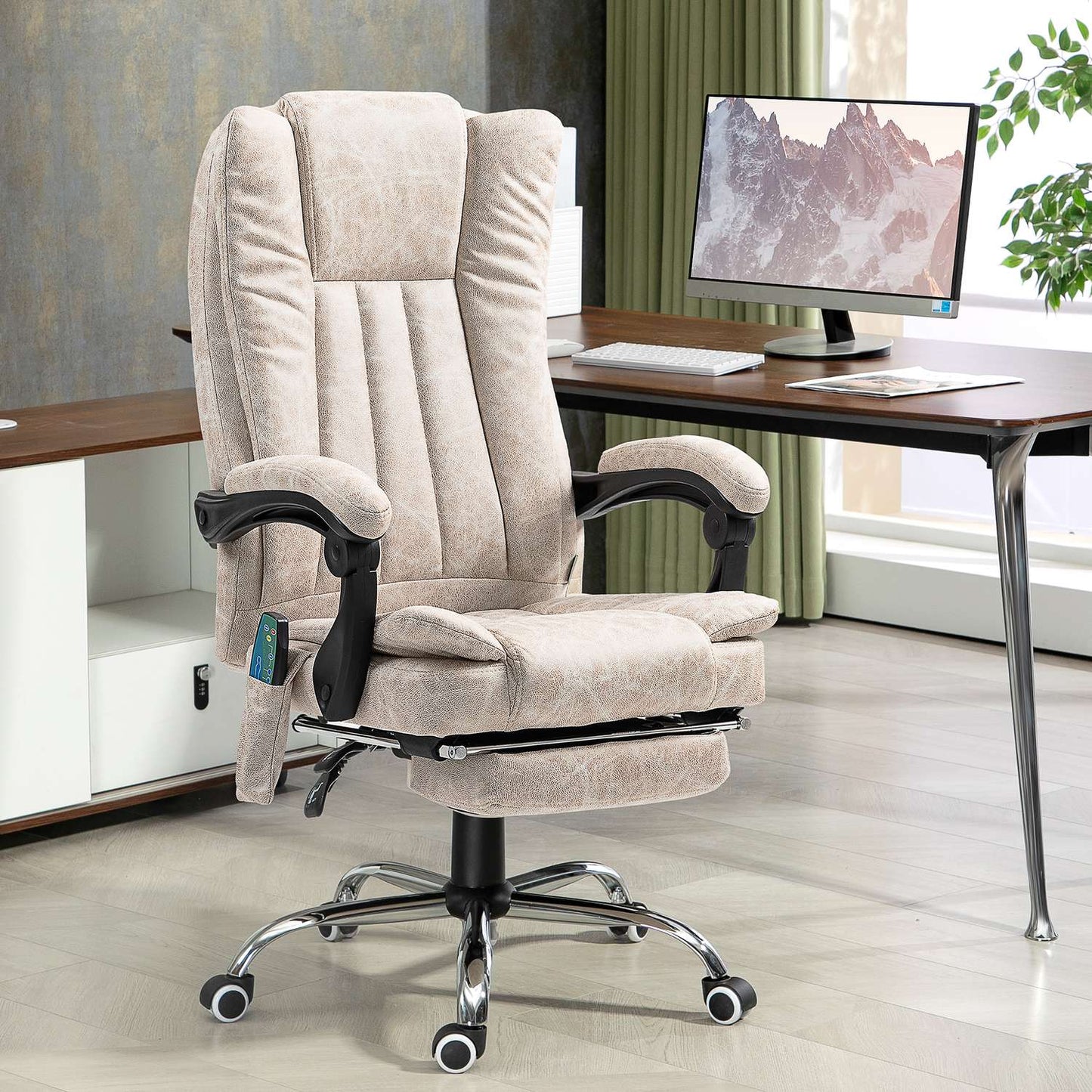 Ergonomic Massage Office Chair, Reclining & Heated, Cream White