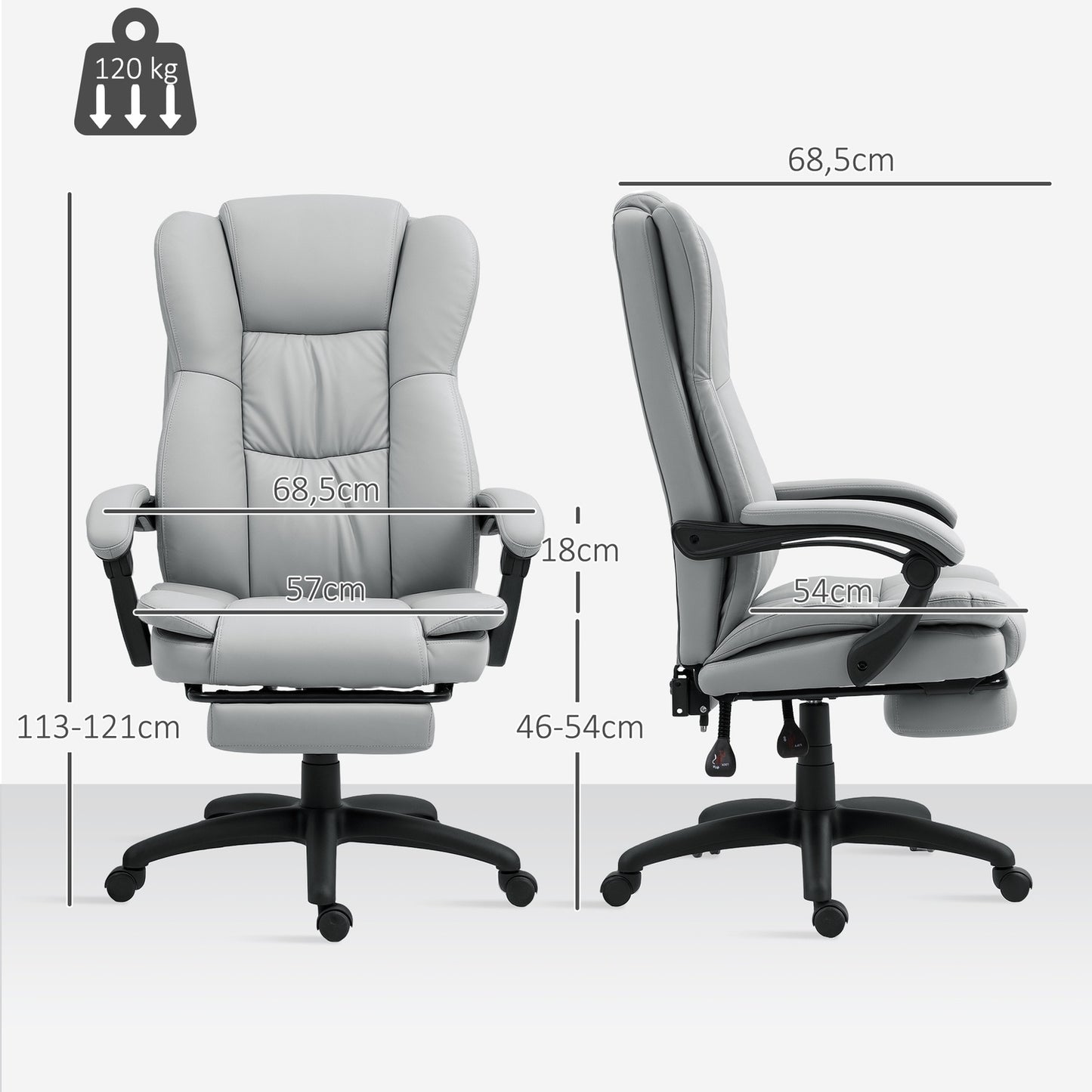 Ergonomic office chair with massage, tilt, footrest, gray