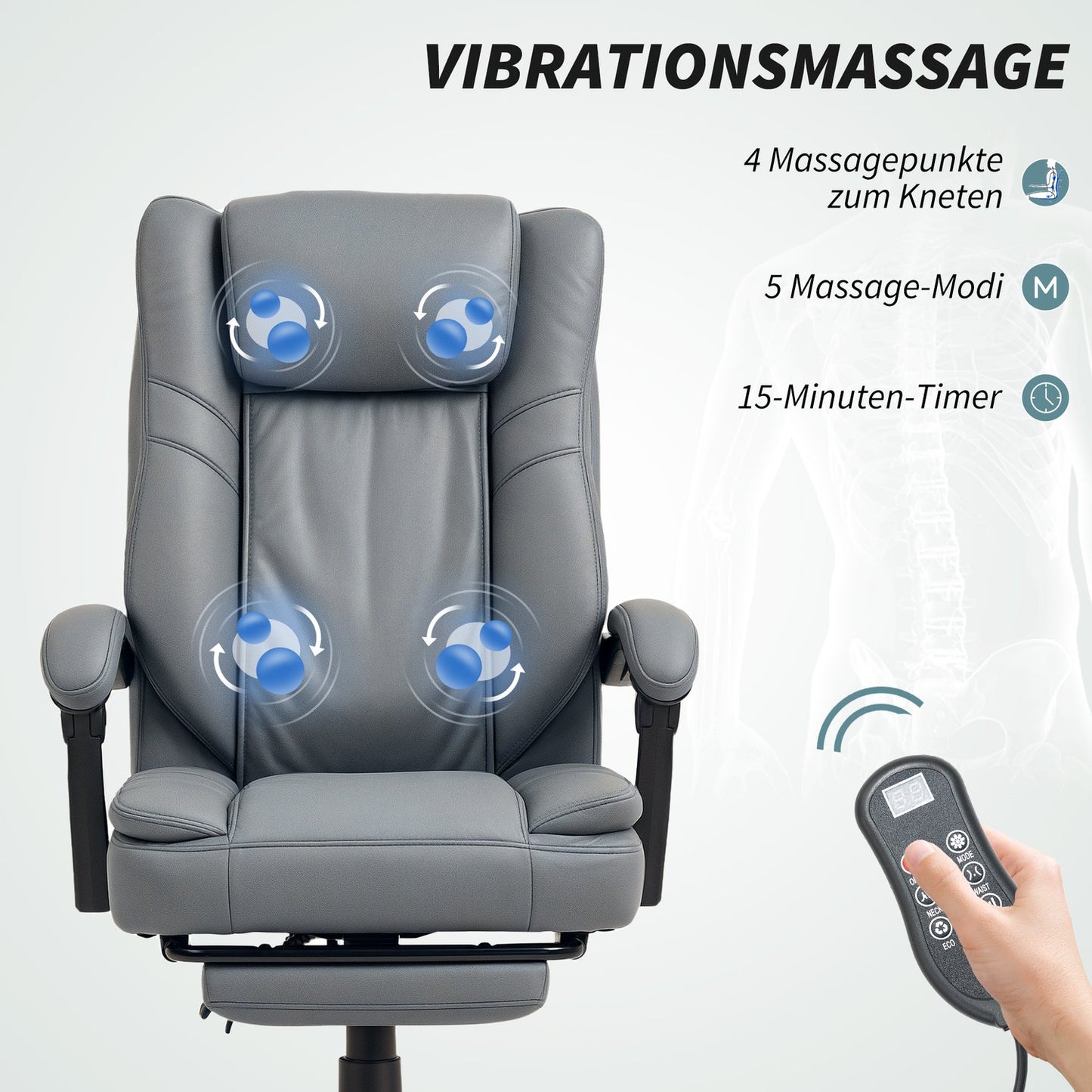 Massage Office Chair with Recline, Adjustable Height, Grey