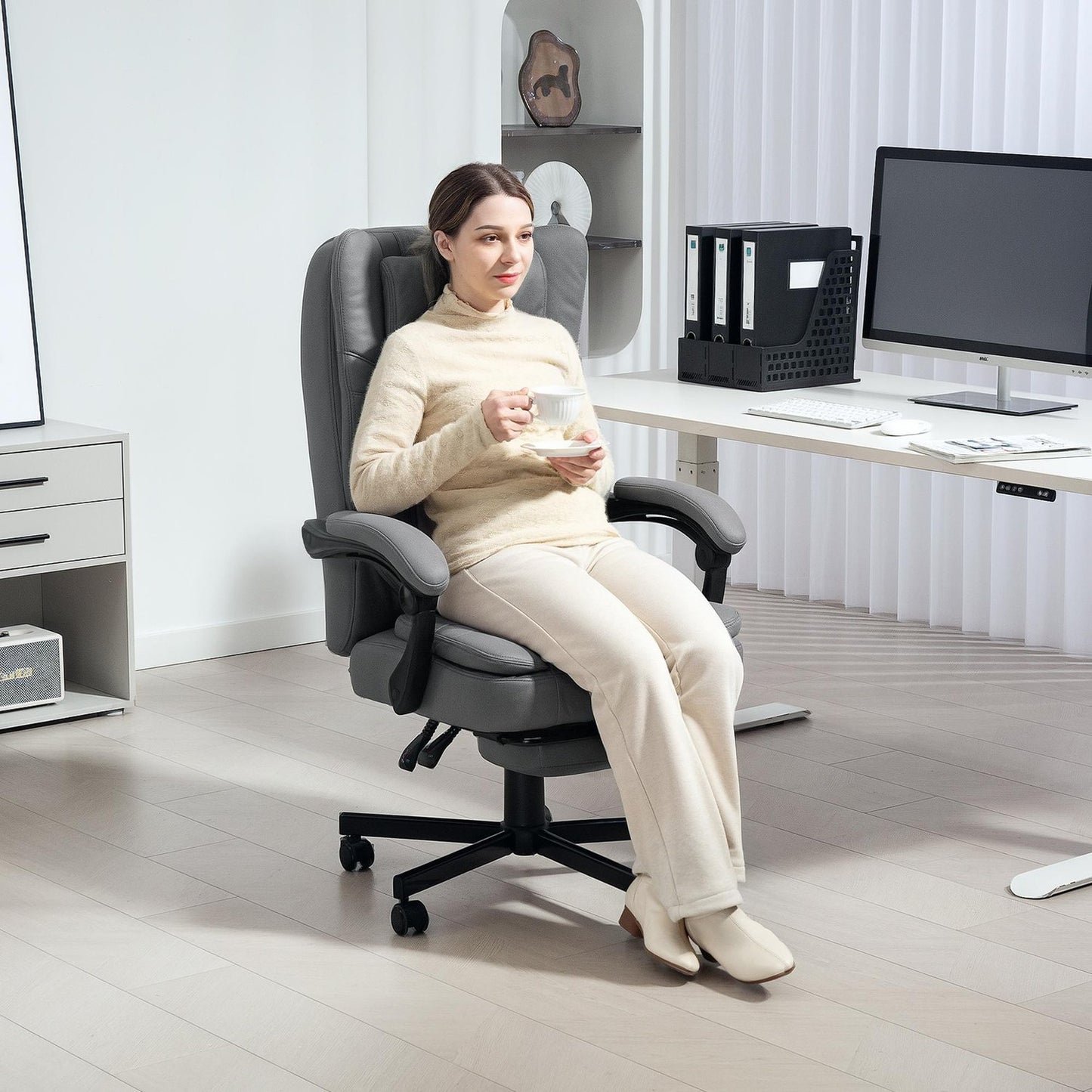Massage Office Chair with Recline, Adjustable Height, Grey