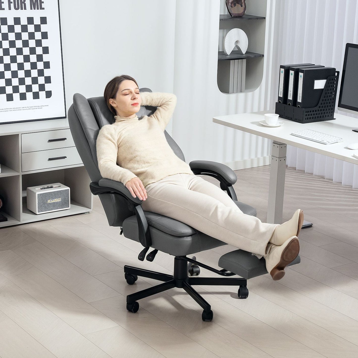 Massage Office Chair with Recline, Adjustable Height, Grey