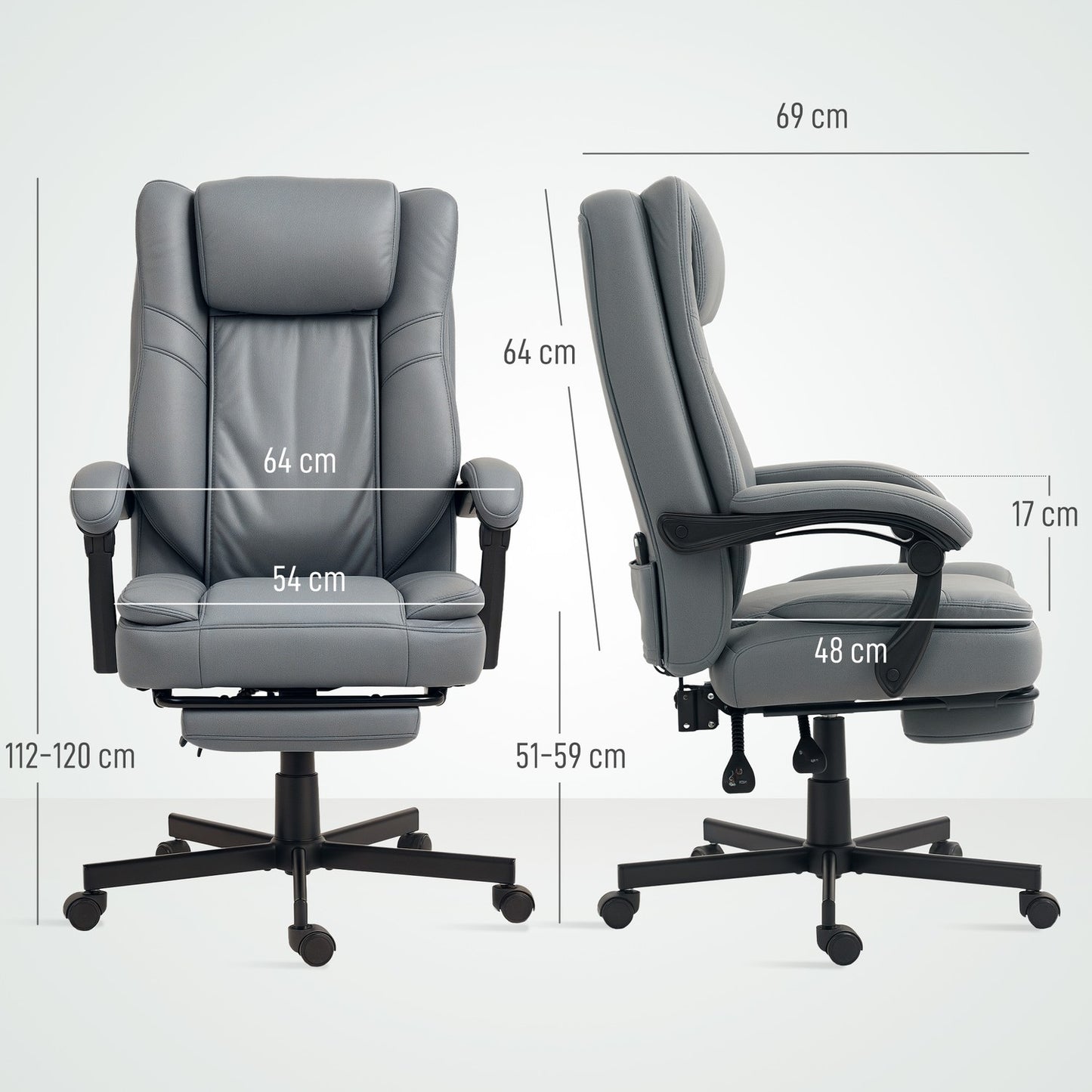 Massage Office Chair with Recline, Adjustable Height, Grey