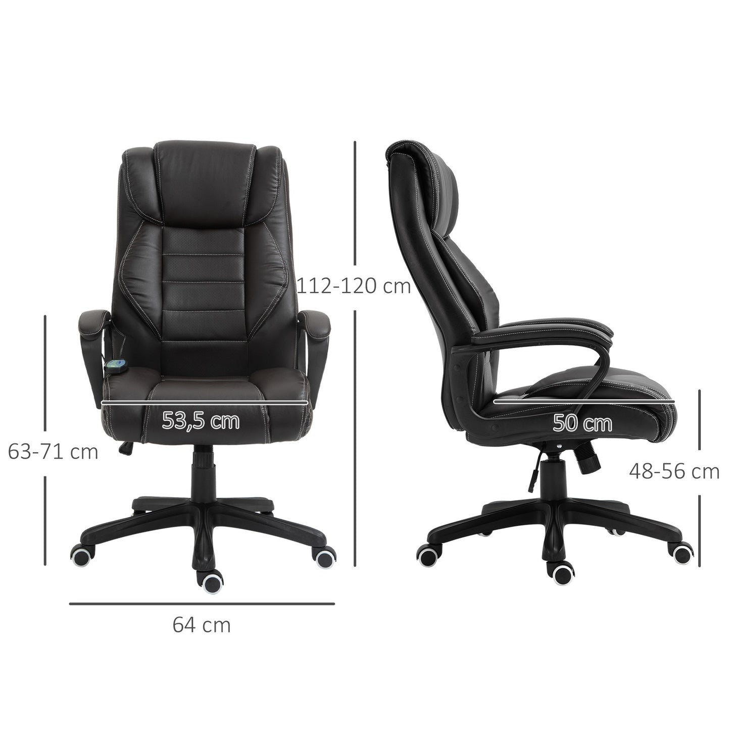 Office chair with massage function, height-adjustable executive chair, ergonomic swivel chair, 6 vibration points, brown