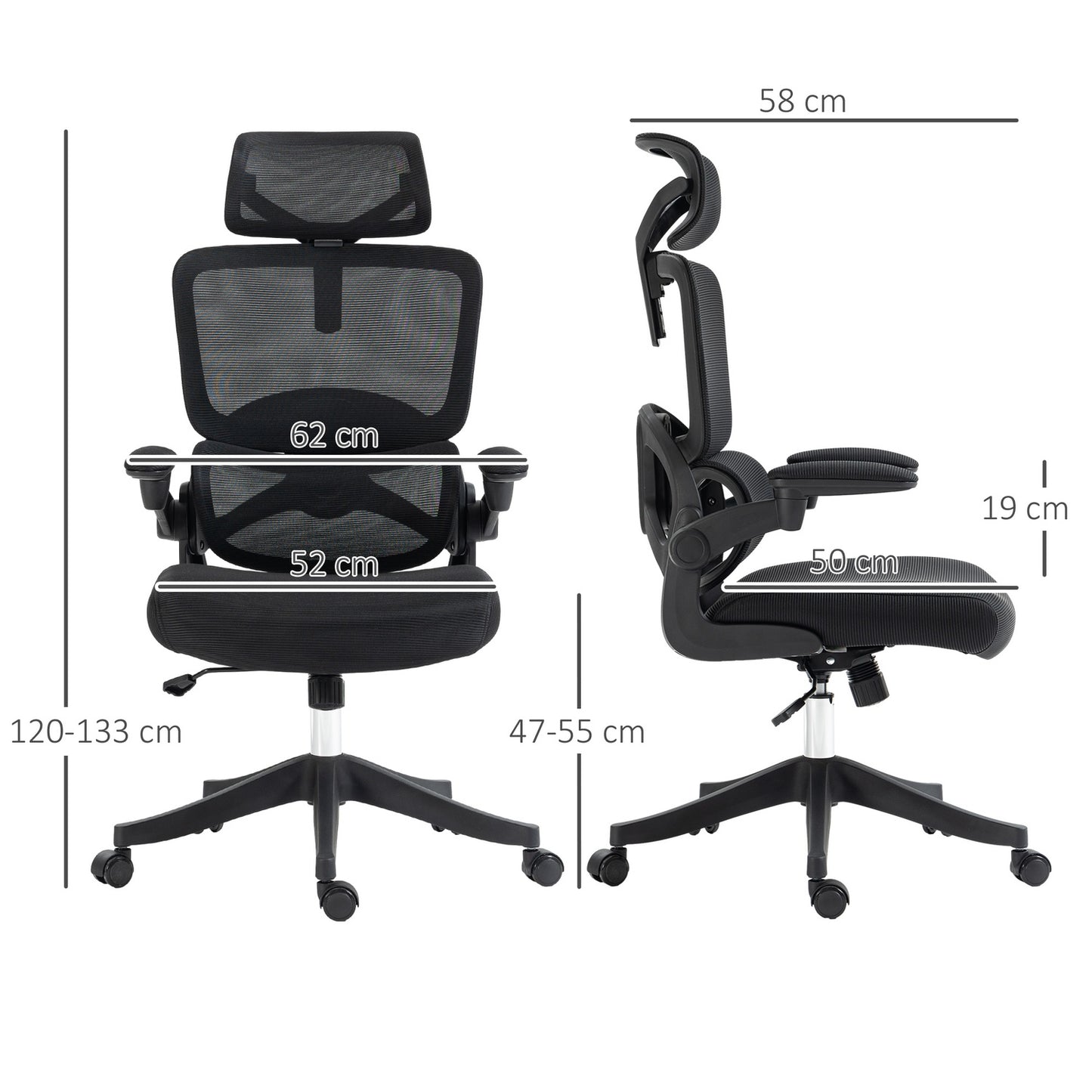 Office chair, Mesh, height adjustable, rocking, black