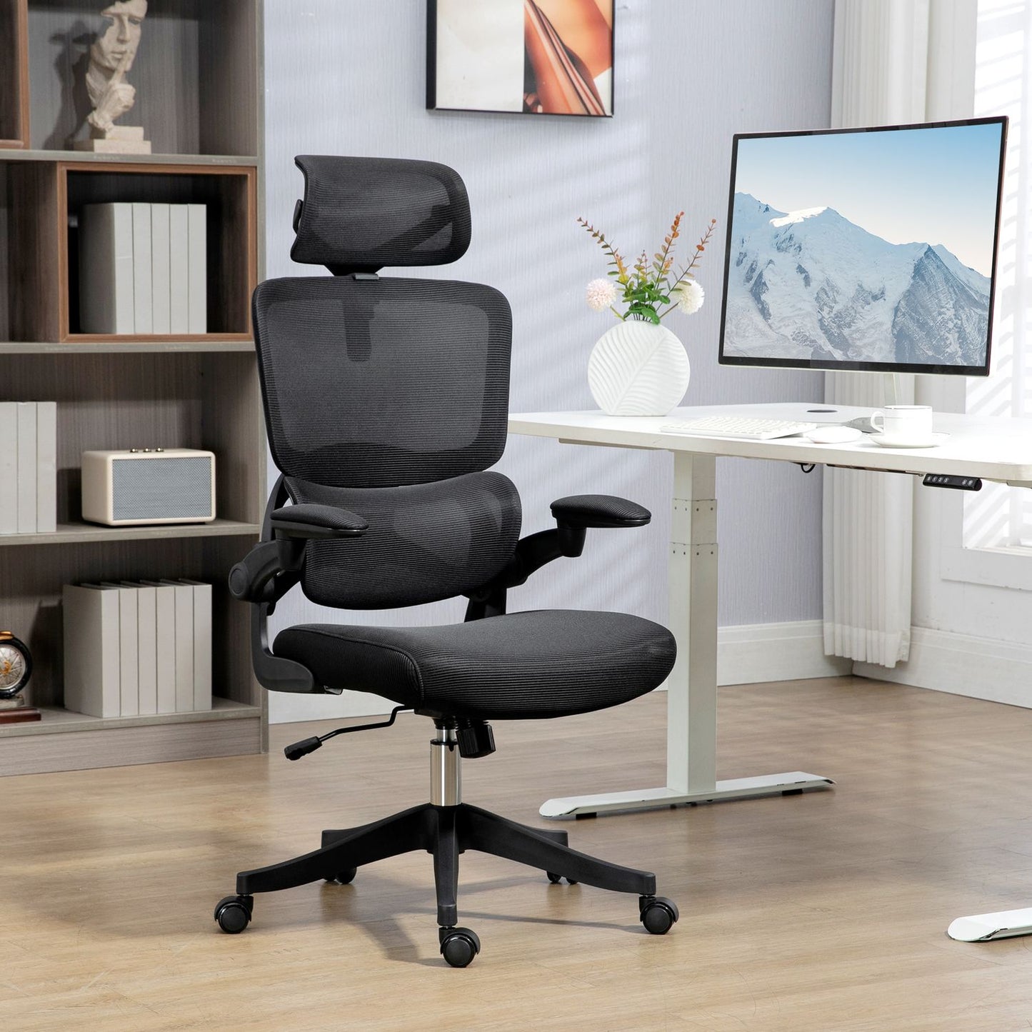 Office chair, Mesh, height adjustable, rocking, black