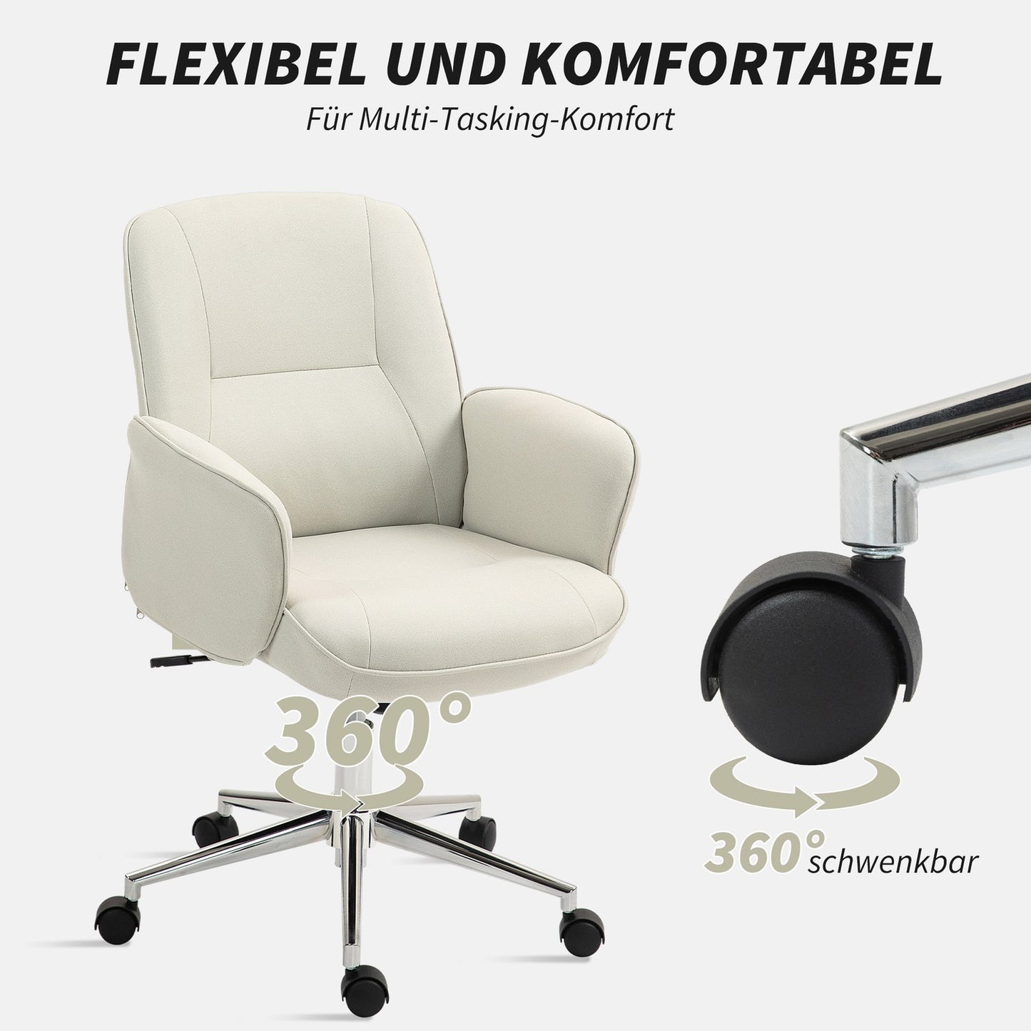 Ergonomic office chair, microfiber, cream white, adjustable in height