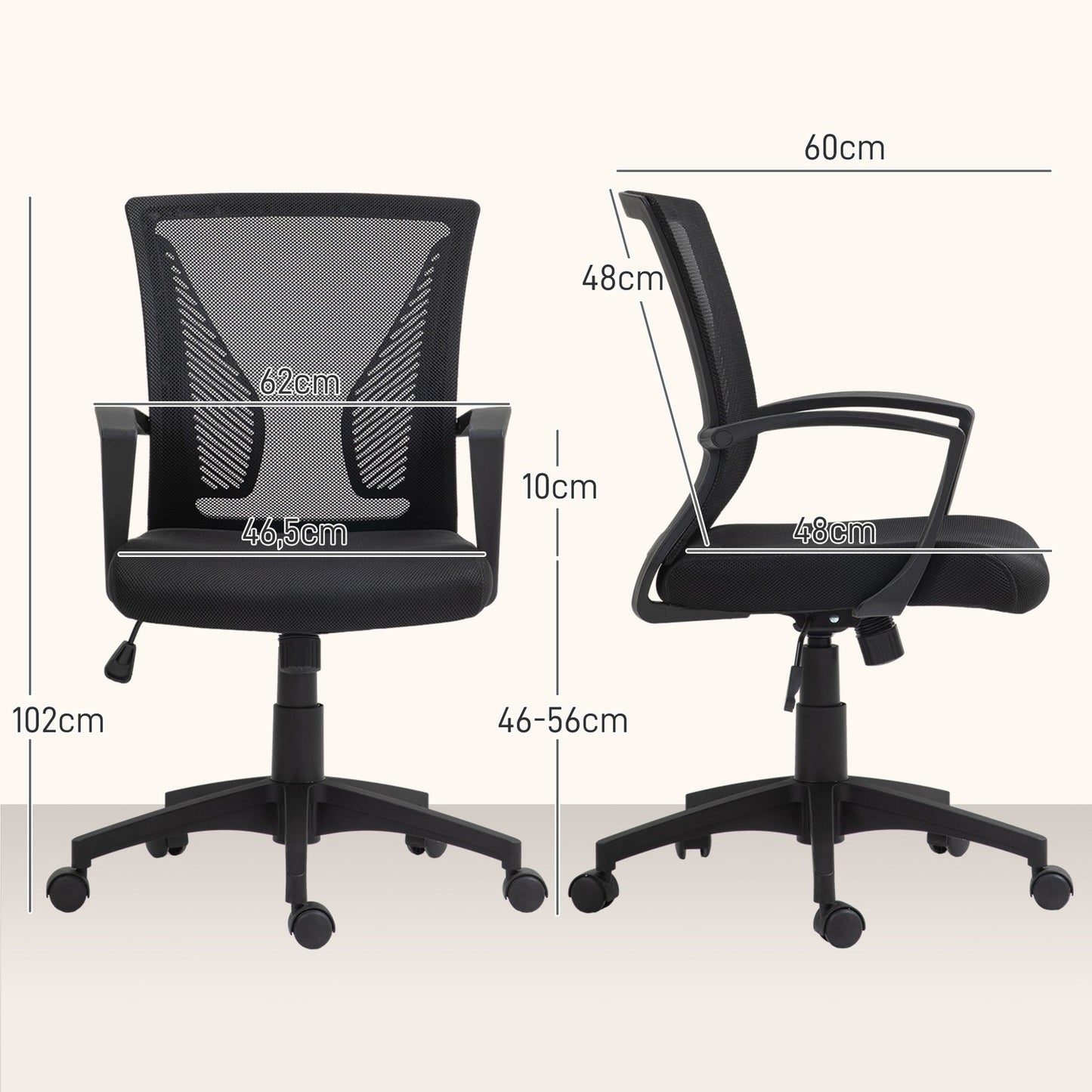 Black swivel office chair with tilt, 120 kg capacity