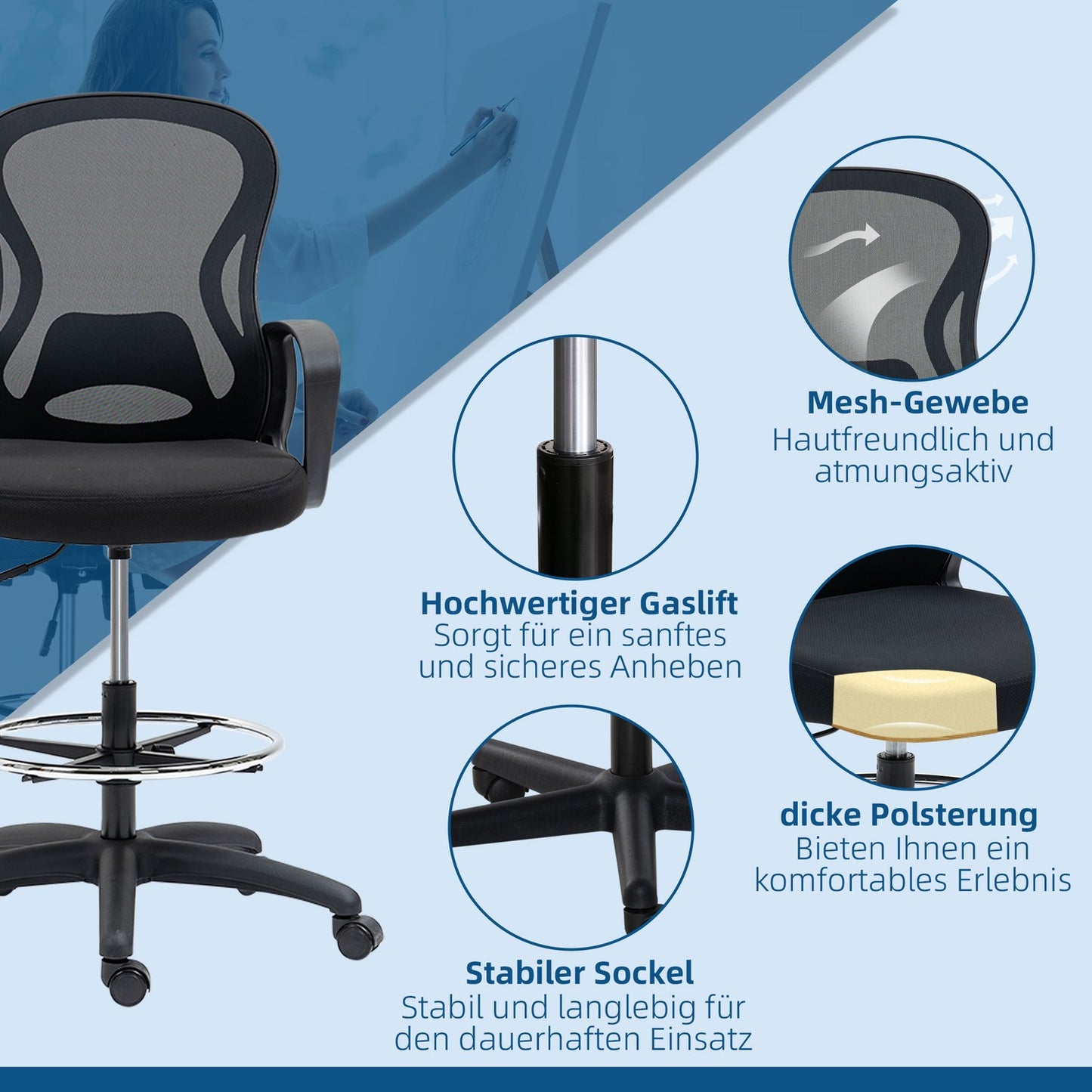 Ergonomic adjustable office chair - black, supports 120 kg