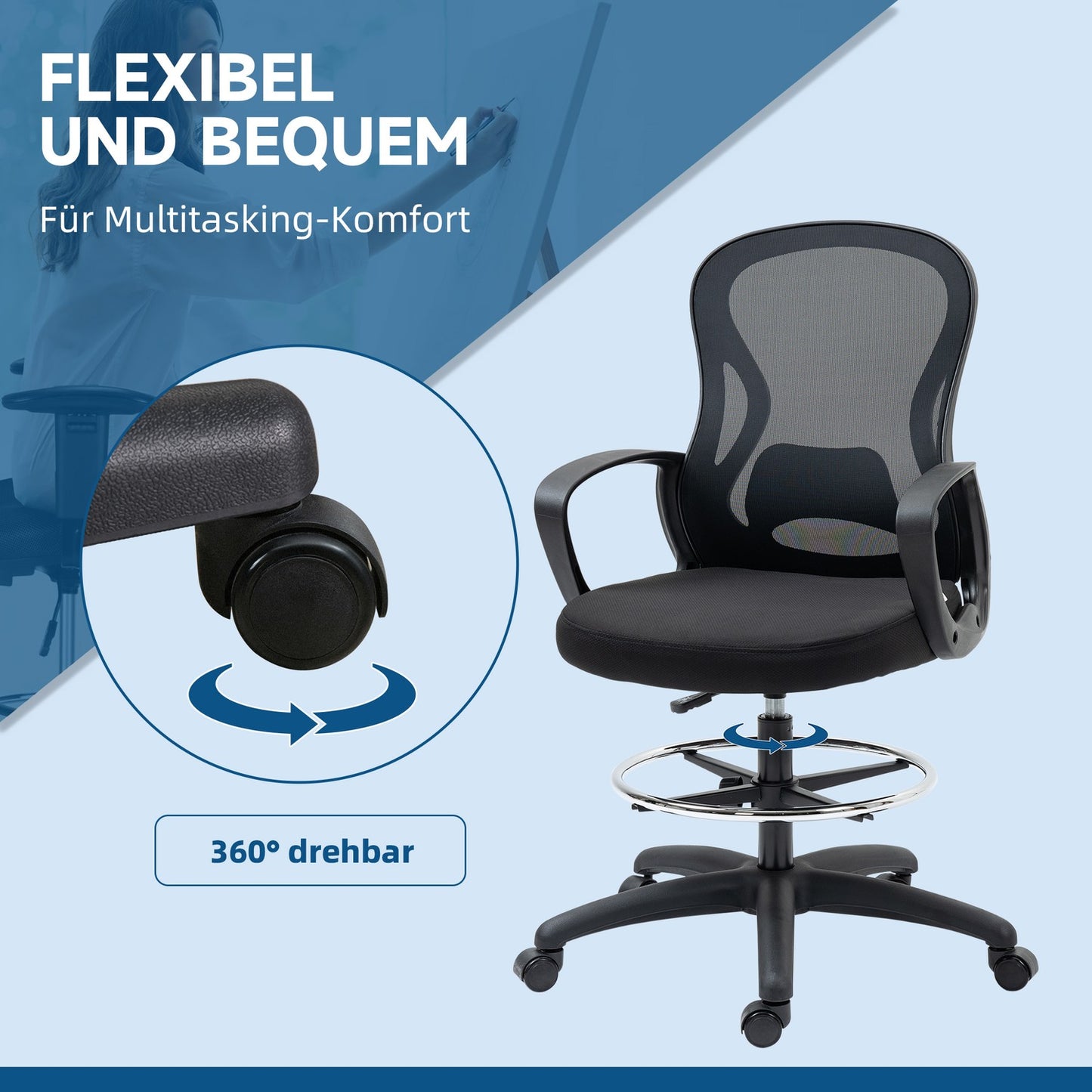 Ergonomic adjustable office chair - black, supports 120 kg