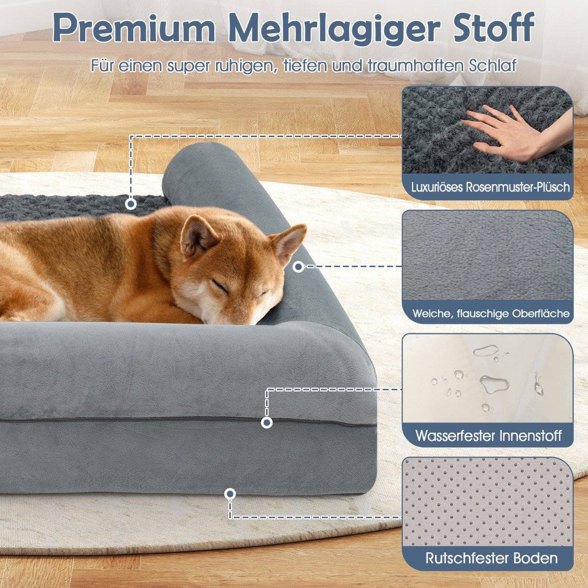 Orthopedic Dog Bed XXL, Gray, Joint Support, Non-Slip