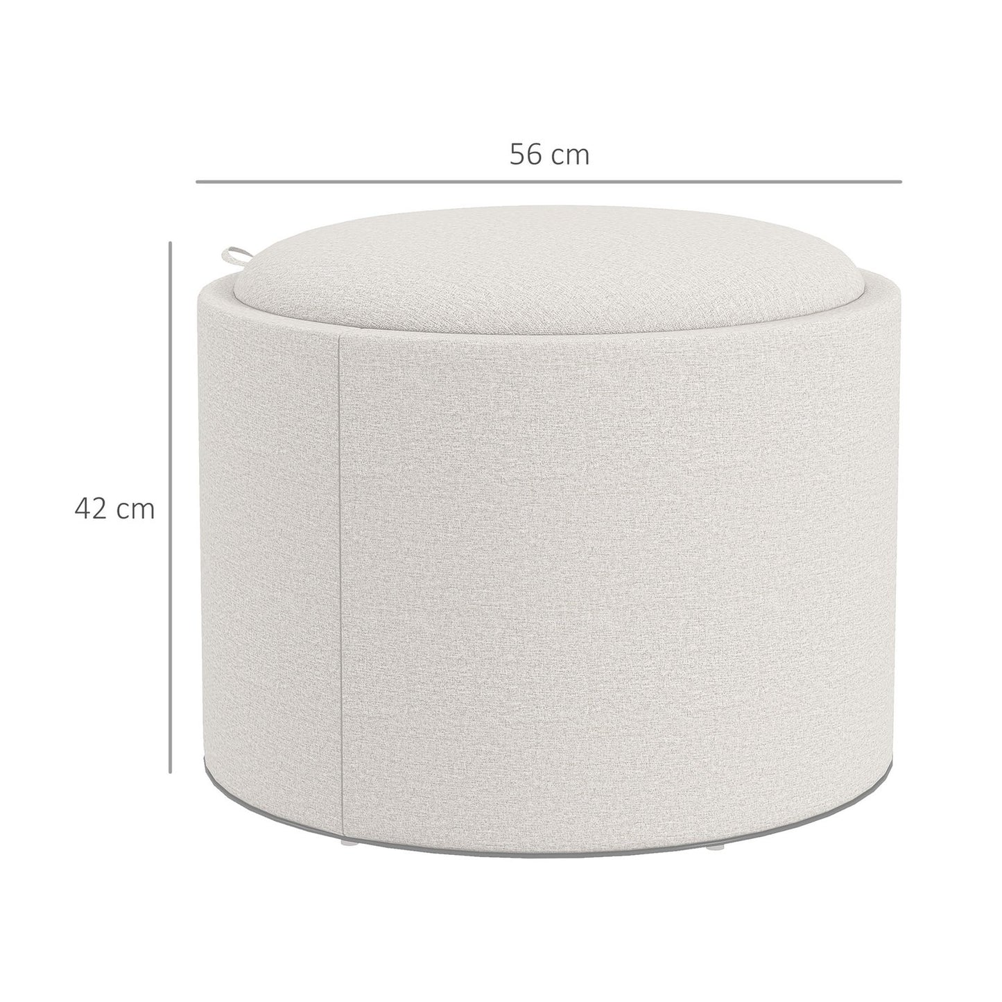 Round ottoman stool with storage, linen look, cream
