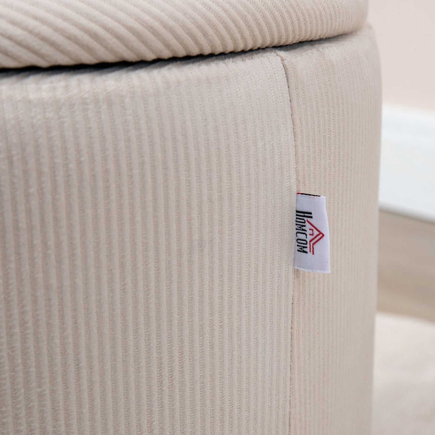 Ottoman Set of 2 with Storage, Corduroy Fabric, Cream