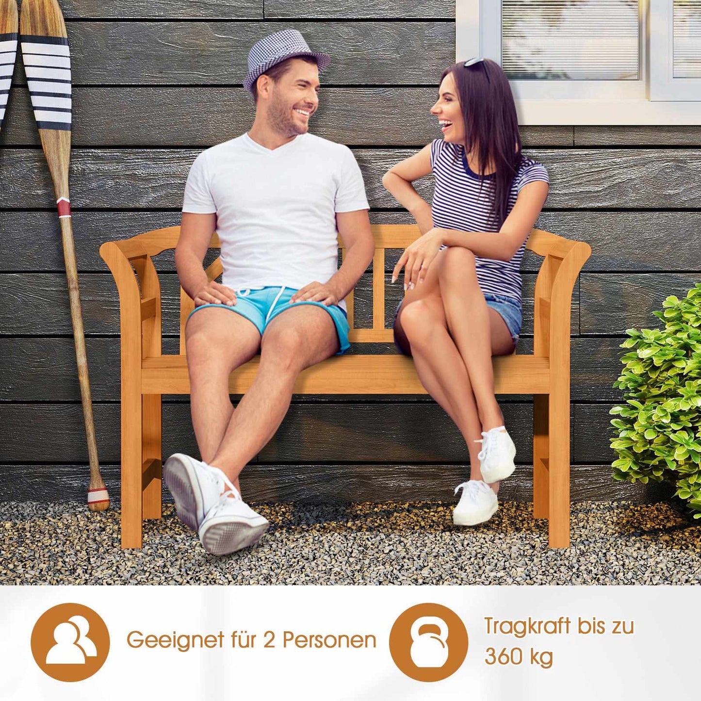 Outdoor Acacia Wood Bench, 2-Seater, 360 kg Capacity