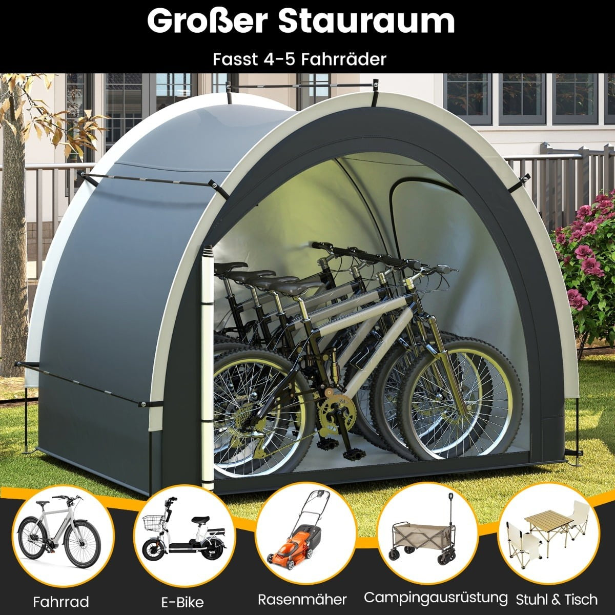 Outdoor Bike Storage Tent, Waterproof, 4-5 Bikes Capacity
