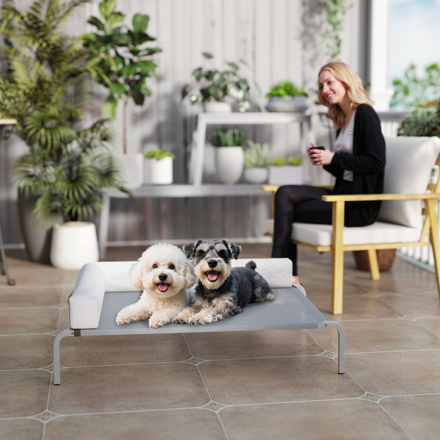 Elevated Outdoor Dog Bed with L-Shaped Cushion, 110x75x30cm