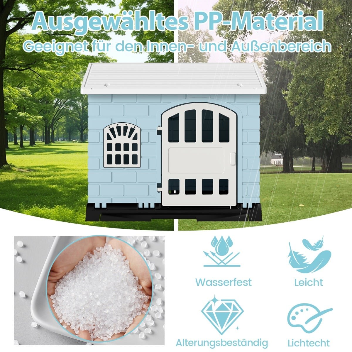 Outdoor Dog House with Door, Windows, Removable Floor
