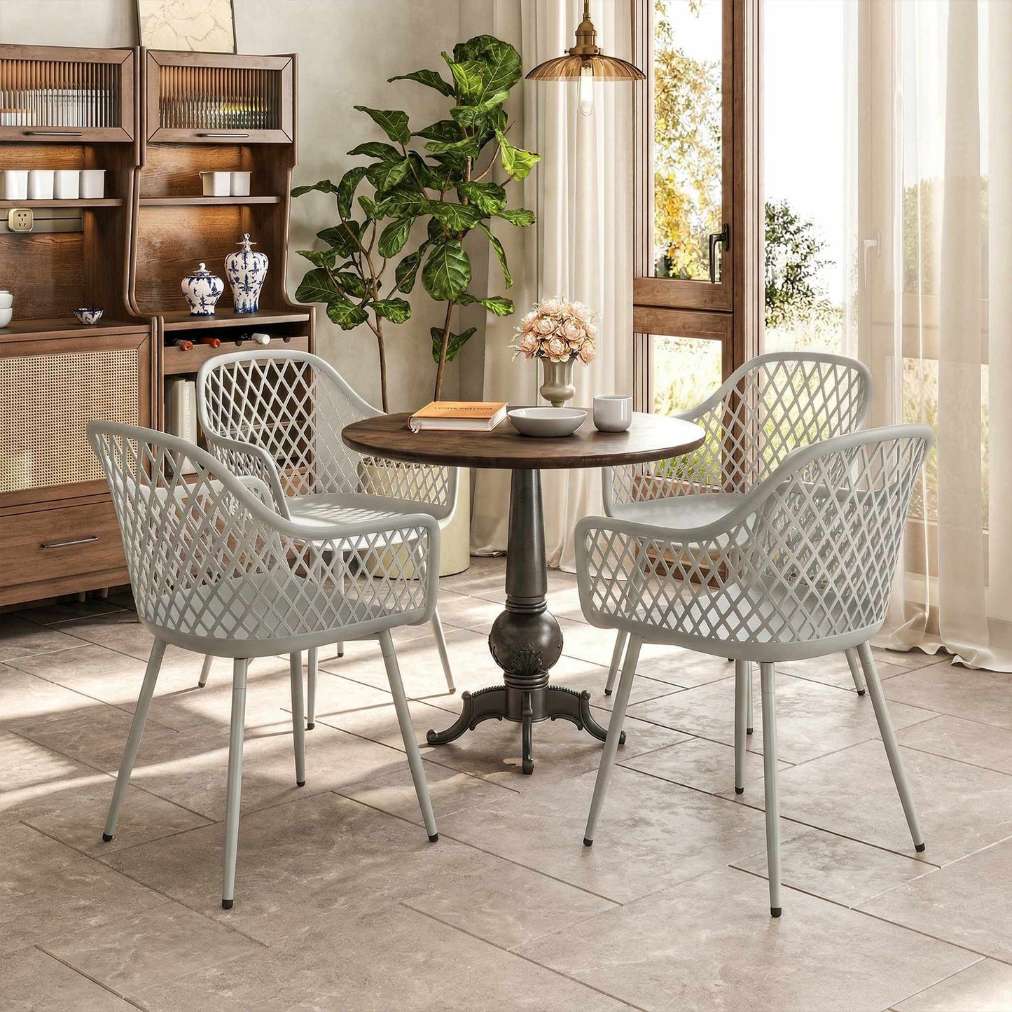 Outdoor Garden Chairs Set of 4, UV-Resistant Plastic, Grey