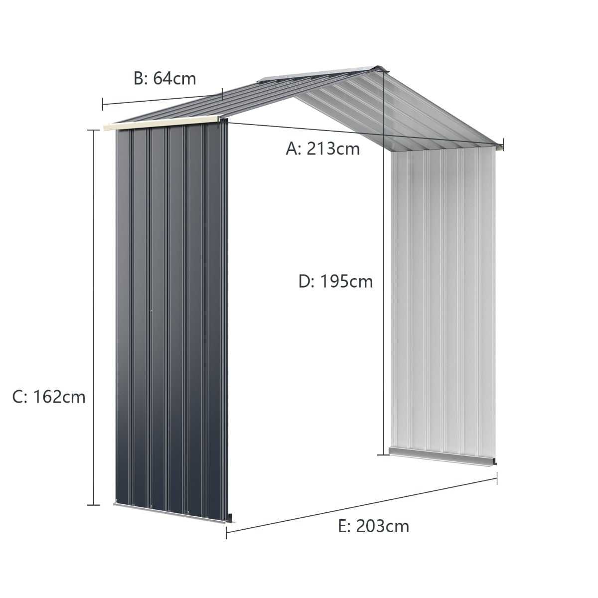 Outdoor Metal Shed Extension, 213x162x64 cm, Gray