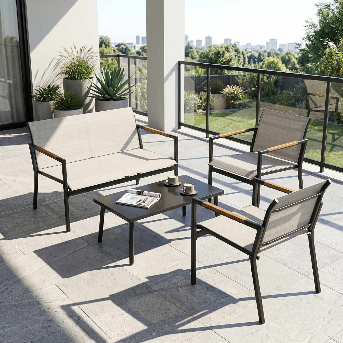 Outdoor Patio Furniture Set for 4 with Sofa, Chairs, Table