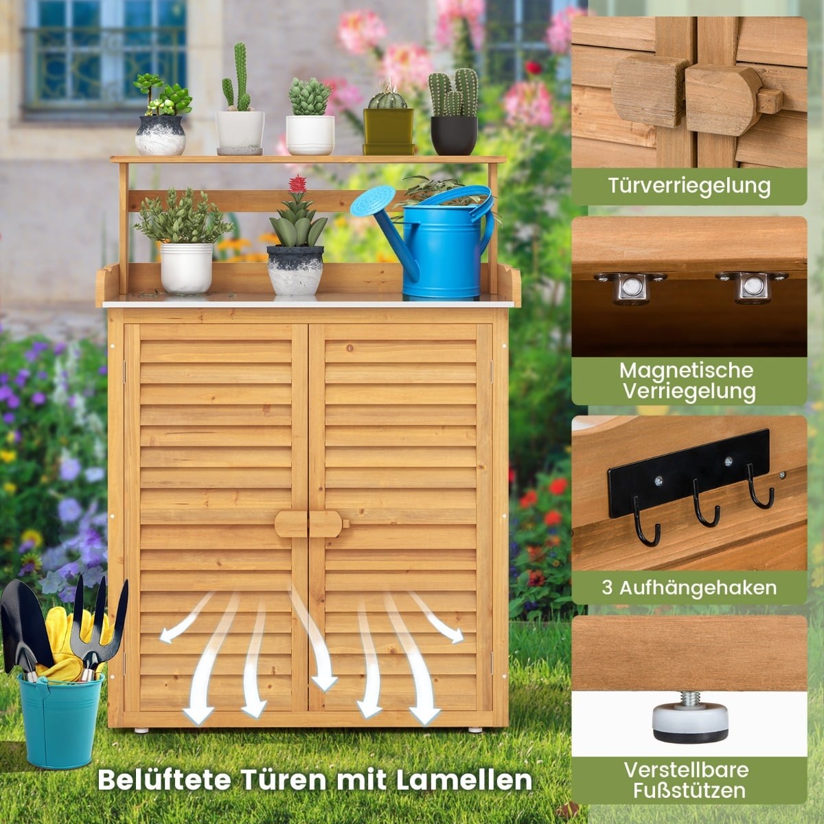 Outdoor Potting Bench with Storage, Wood, 87x45x120 cm