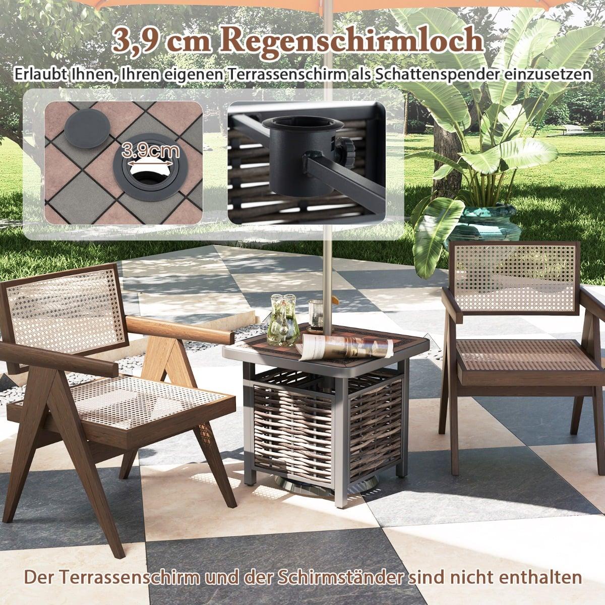 Outdoor Rattan Side Table with Resin Top & Umbrella Hole
