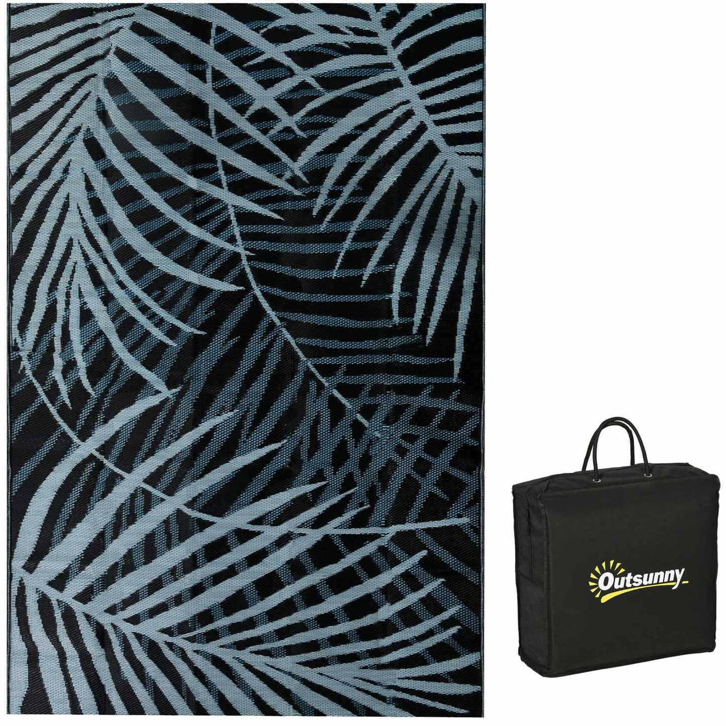 Reversible water-repellent outdoor mat, black/blue, 182x274 cm