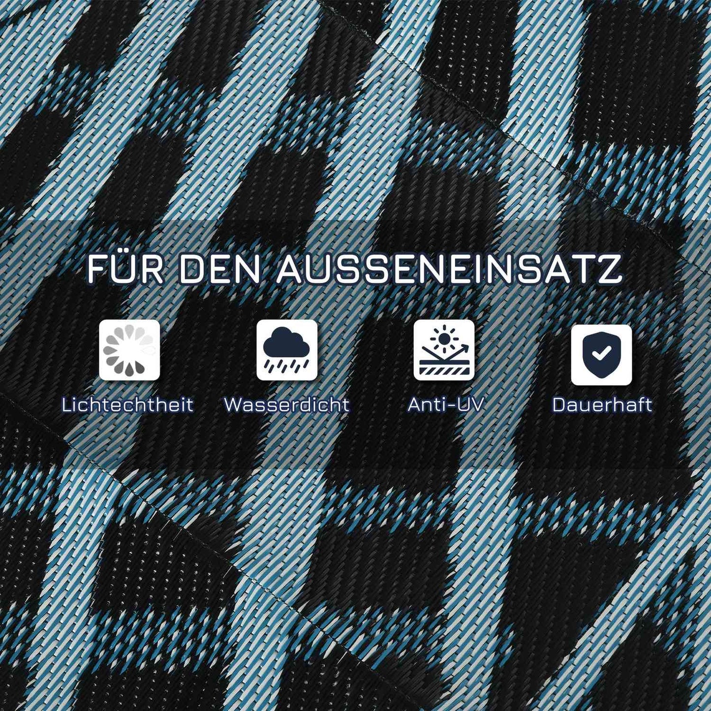 Reversible water-repellent outdoor mat, black/blue, 182x274 cm