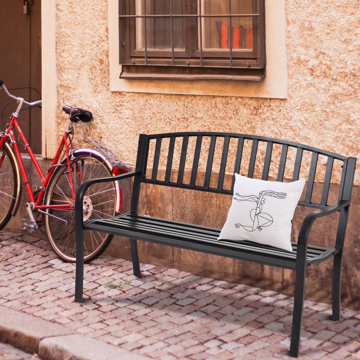 Outdoor Steel Garden Bench, Weather-Resistant, 280kg Capacity