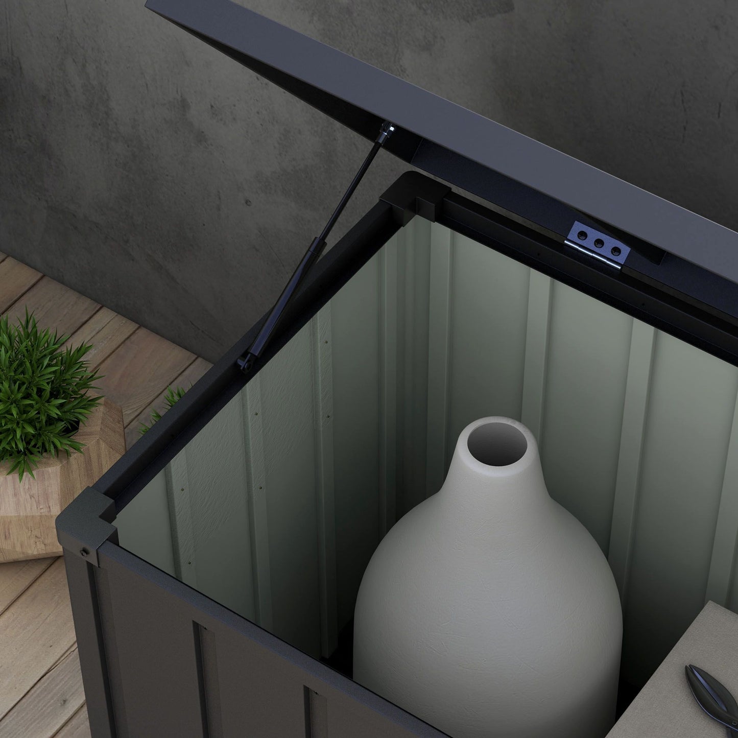 Outdoor Storage Box, 450L Capacity, Steel Frame, Dark Grey