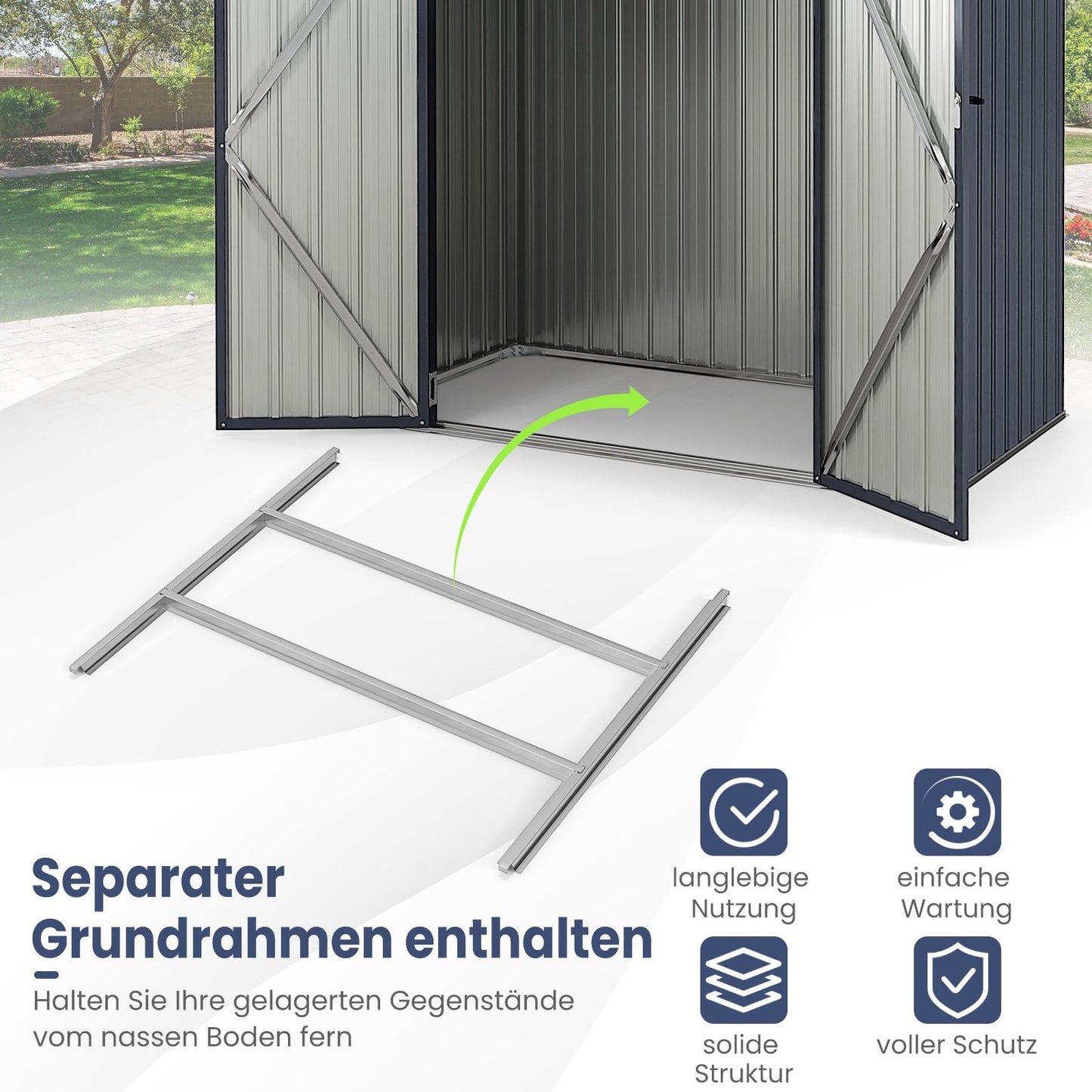 Outdoor Storage Shed, Galvanized Metal, 3.44 m³ Capacity