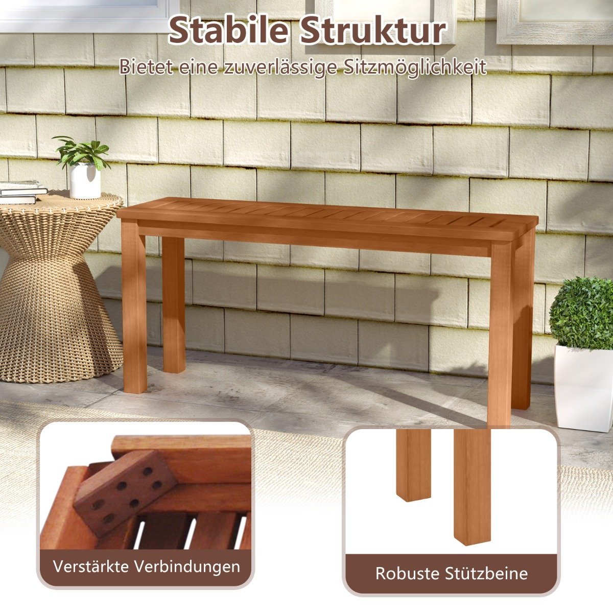 Outdoor Wooden Bench, 2-Seater, Teak Oil Finish, 150kg Capacity