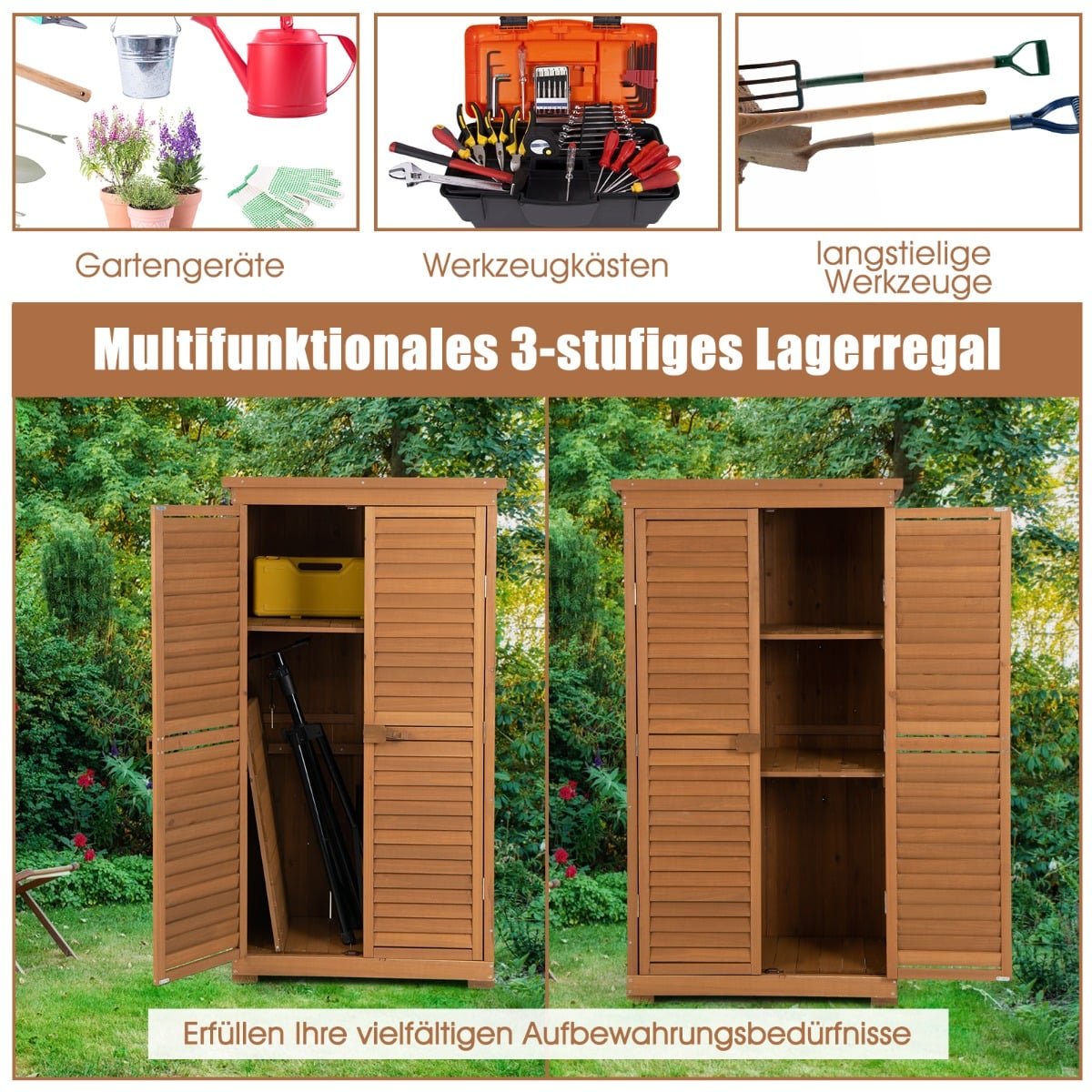 Outdoor Wooden Garden Tool Cabinet, 160 cm, Weatherproof Roof