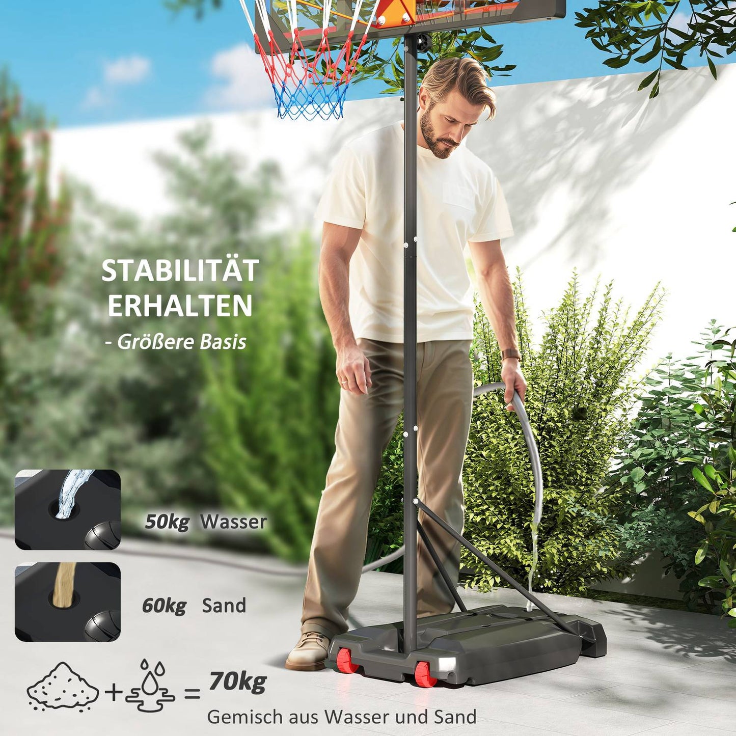 Adjustable basketball hoop for children, 210-260 cm, with wheels