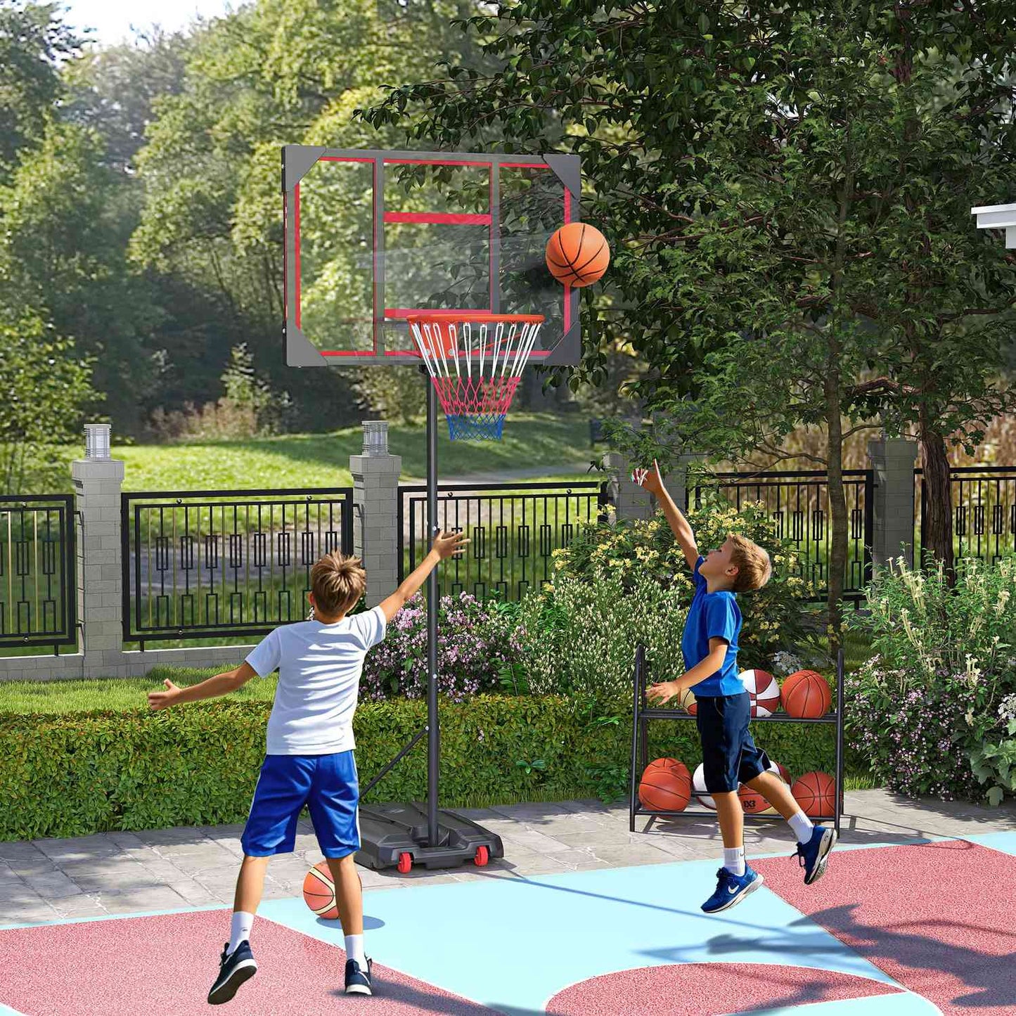 Adjustable basketball hoop for children, 210-260 cm, with wheels