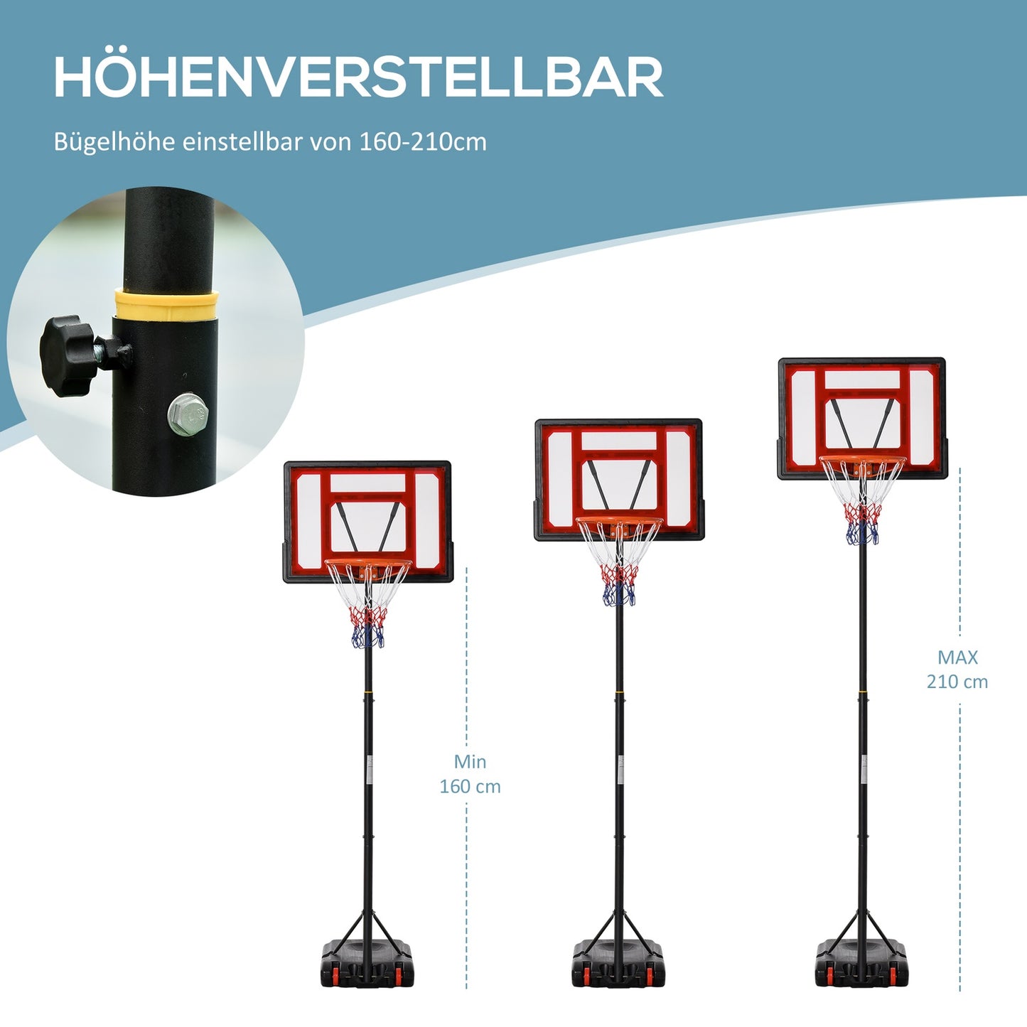 Height adjustable basketball hoop with wheels for teenagers