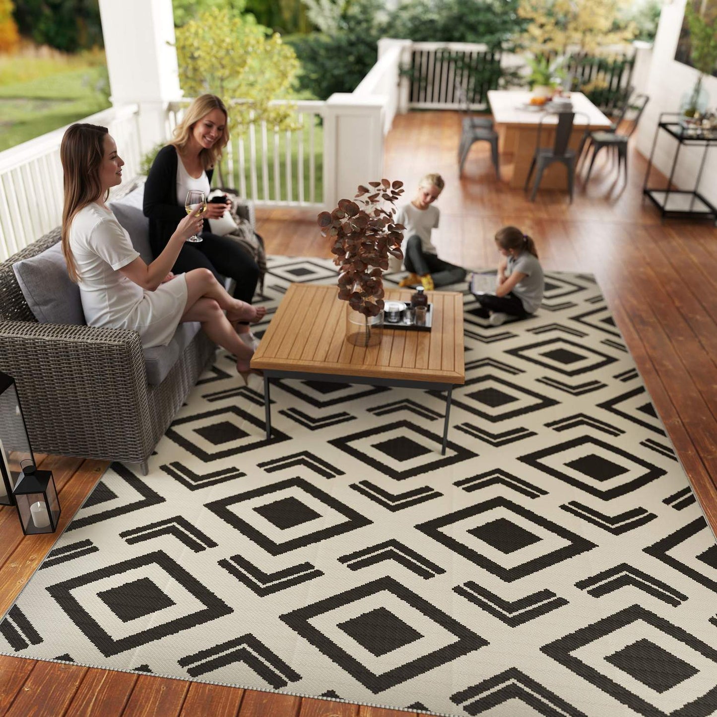 Weatherproof Boho outdoor rug, 182x274 cm, foldable