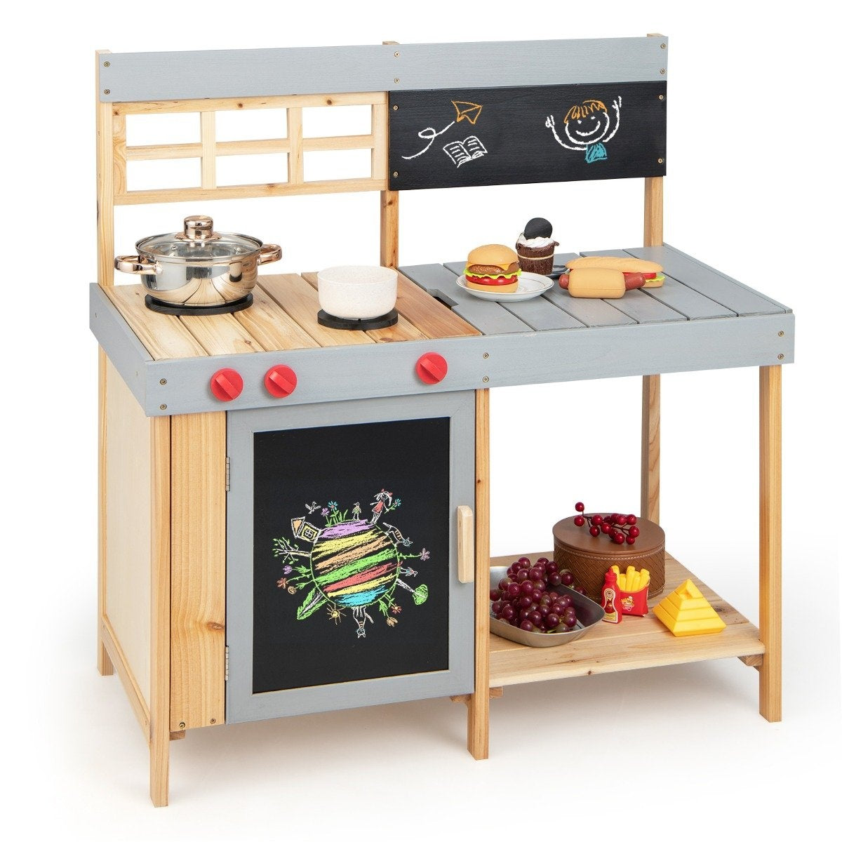 Outdoor children's mud kitchen set wooden play kitchen 89 x 45 x 90 cm natural + gray