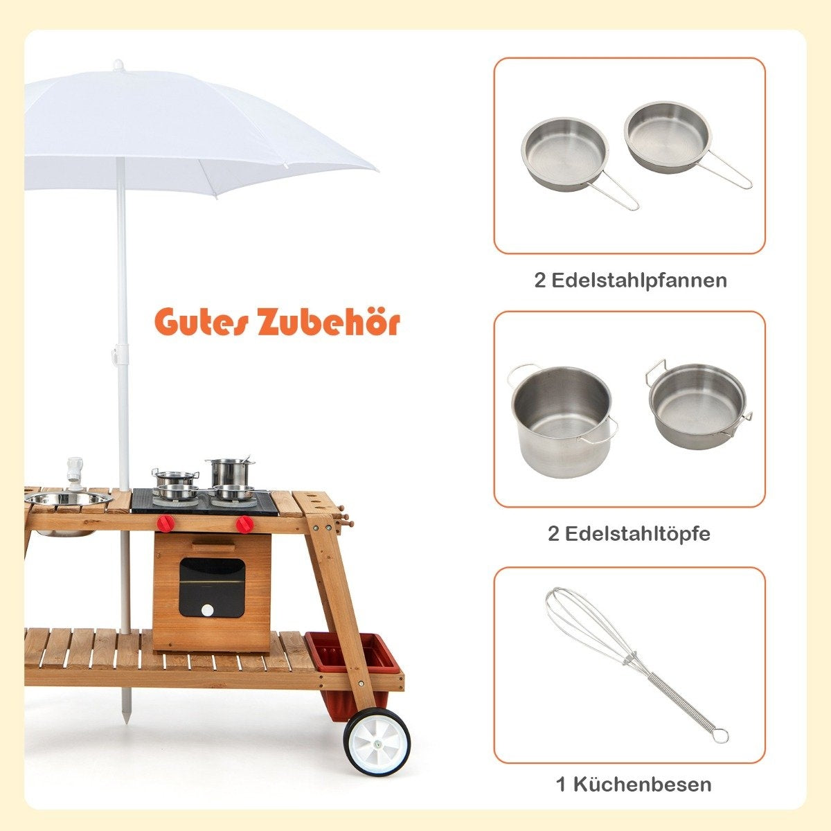 Outdoor toy trolley for children wooden toy trolley with natural parasol